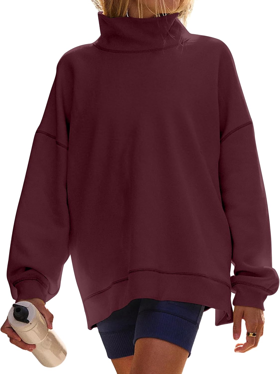 Womens Oversized Sweatshirts Mockneck Sweatshirt Turtleneck Tops Loose Drop Shoulder Long Sleeve Pullover Top