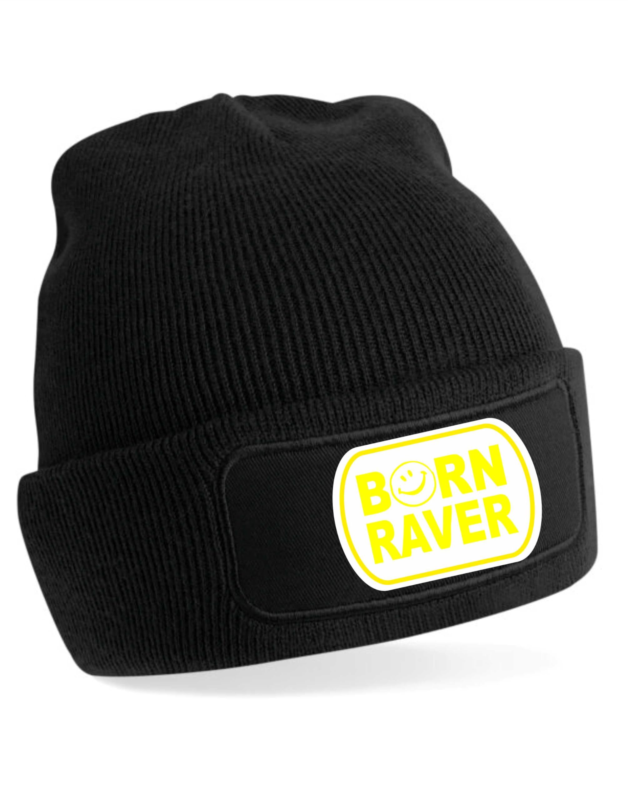 Print4u Women's Black Born Raver Beanie Hat Dance Techno Funny Slogan Birthday Present