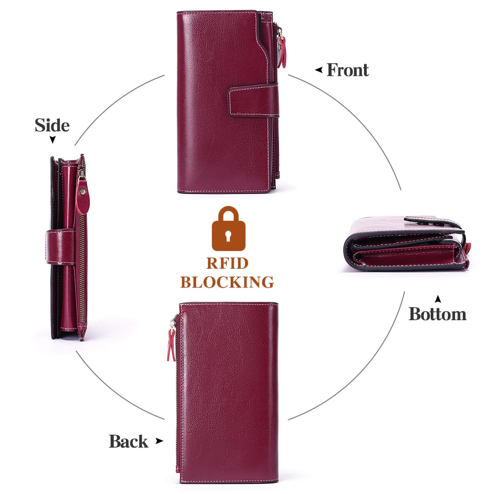 SENDEFN Portefeuille Femme Cuir Grande Capacite Porte Monnaie Femmes RFID Blocage,Porte-chéquiers Femmes Grande Capacité Fermeture Eclair Longue Portefeuille