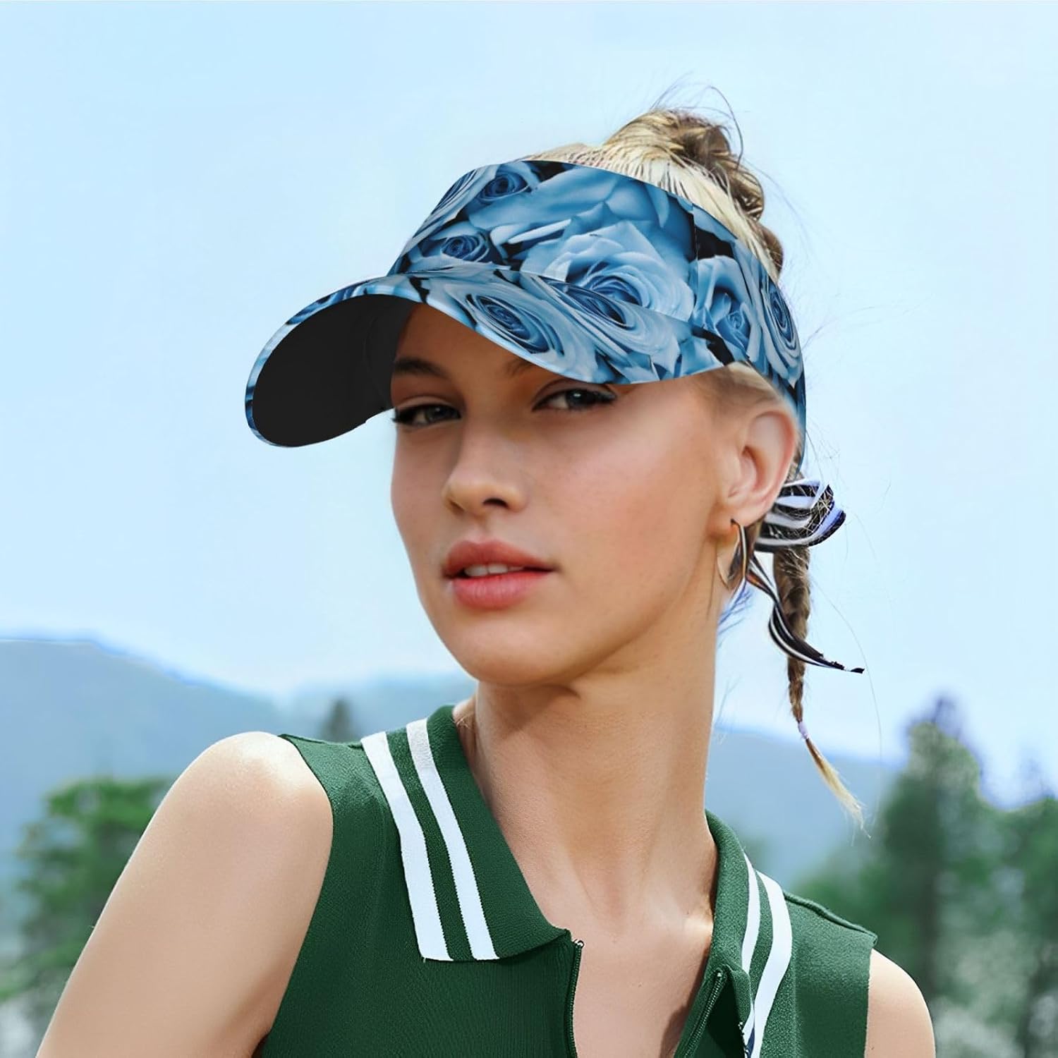 (Turquoise Rose) Adult Sun Visor Hat Adjustable Open Top Sports Cap Breathable for Men Women Beach Vacation Essentials