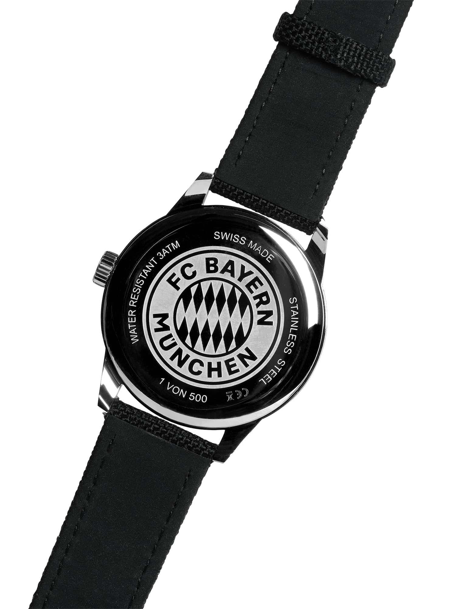 FC Bayern München Armbanduhr Limited Edition (Schwarz) I Quarzuhrwerk mit Lederarmband & Edelstahlgehäuse I Wasserdicht bis 3 ATM I Offiziell lizenziert
