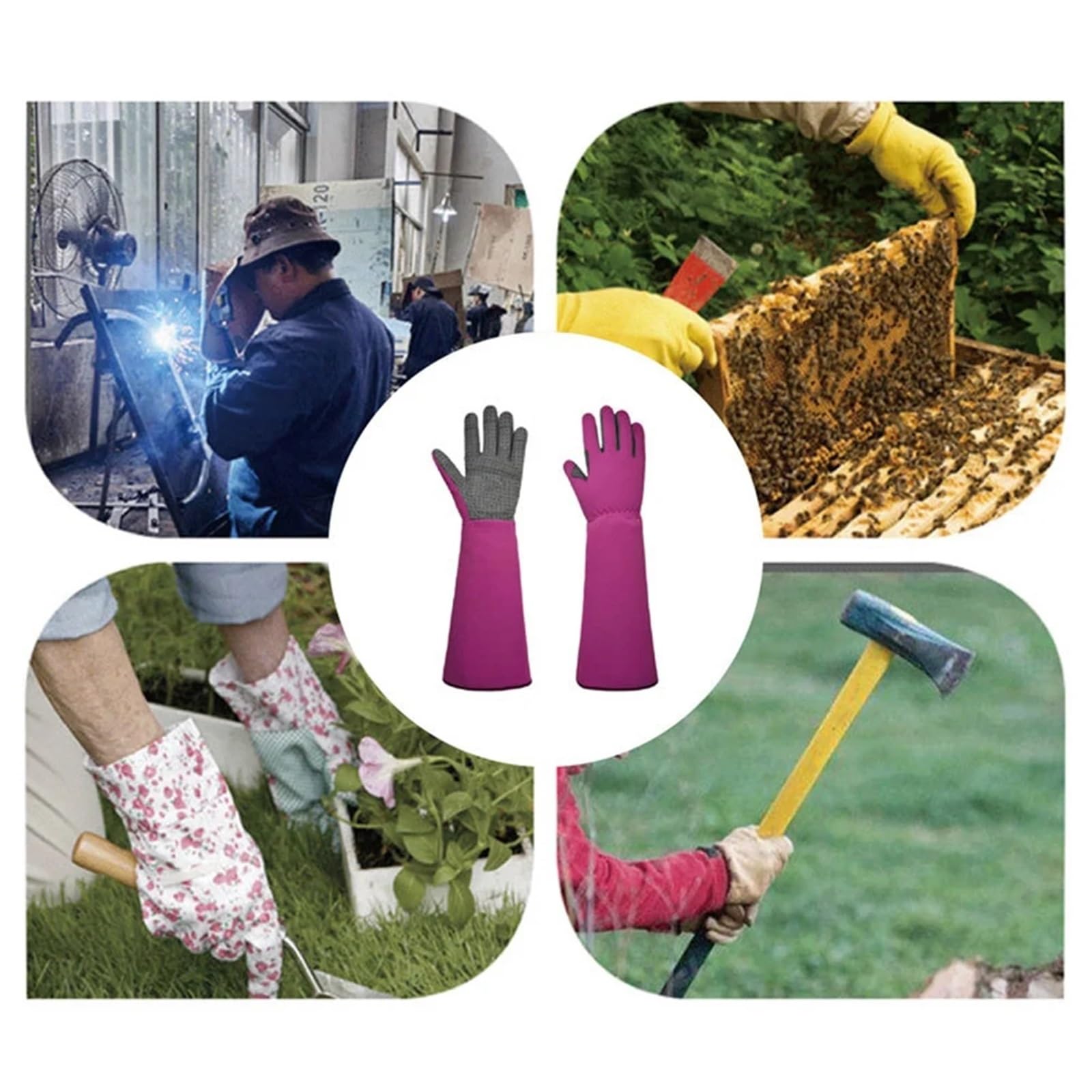 1 paire de gants protection épais antidérapants, longue durée, Construction jardinage, longues tâches pour Pelleter la Neige(Rose red,M)