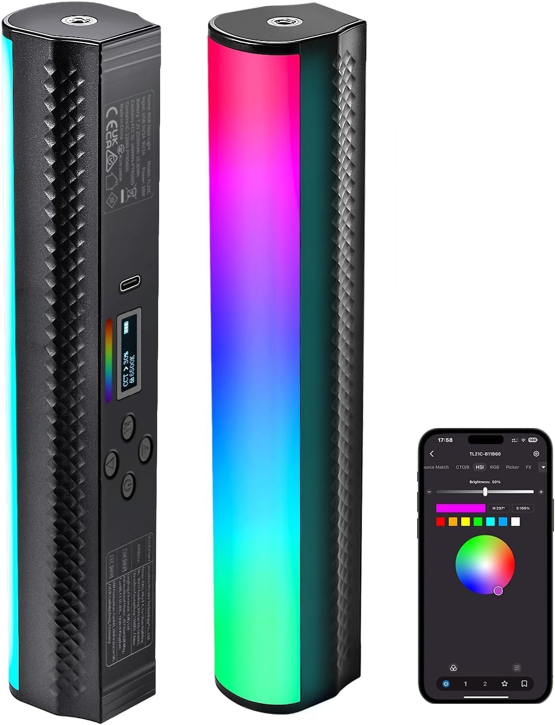 NEEWER TL21C RGB Light Wand with App Control, Magnetic Handheld Light Stick