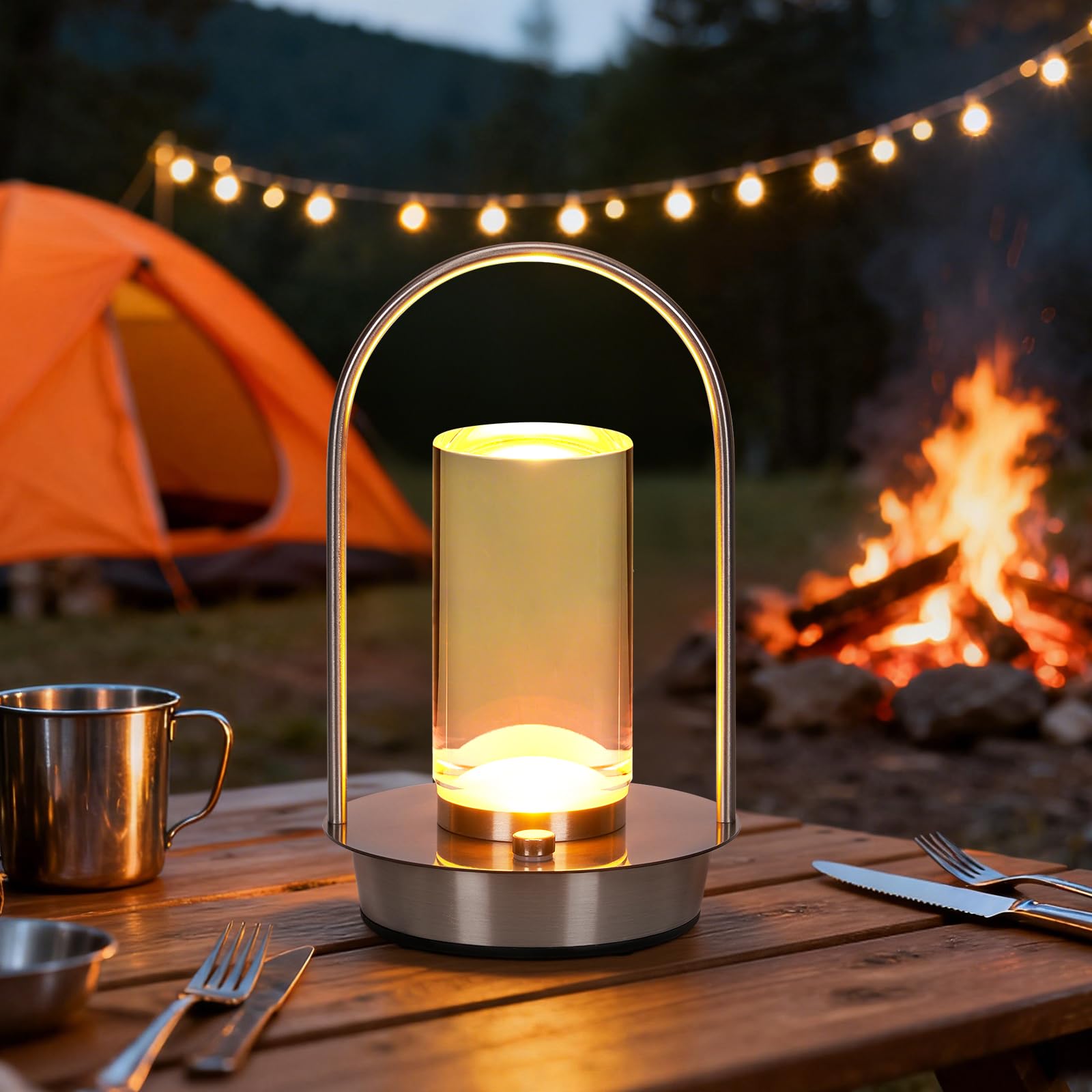 Vimaz Silver Cordless Table Lamp Rechargeable,Protable Metal Gold Table Lamps,4000Mah Crystal Lantern Table Lamp Touch Lamp,3 Color Stepless Dimming Battery Operated Lamp For Indoor Outdoor,Camping (Silver)