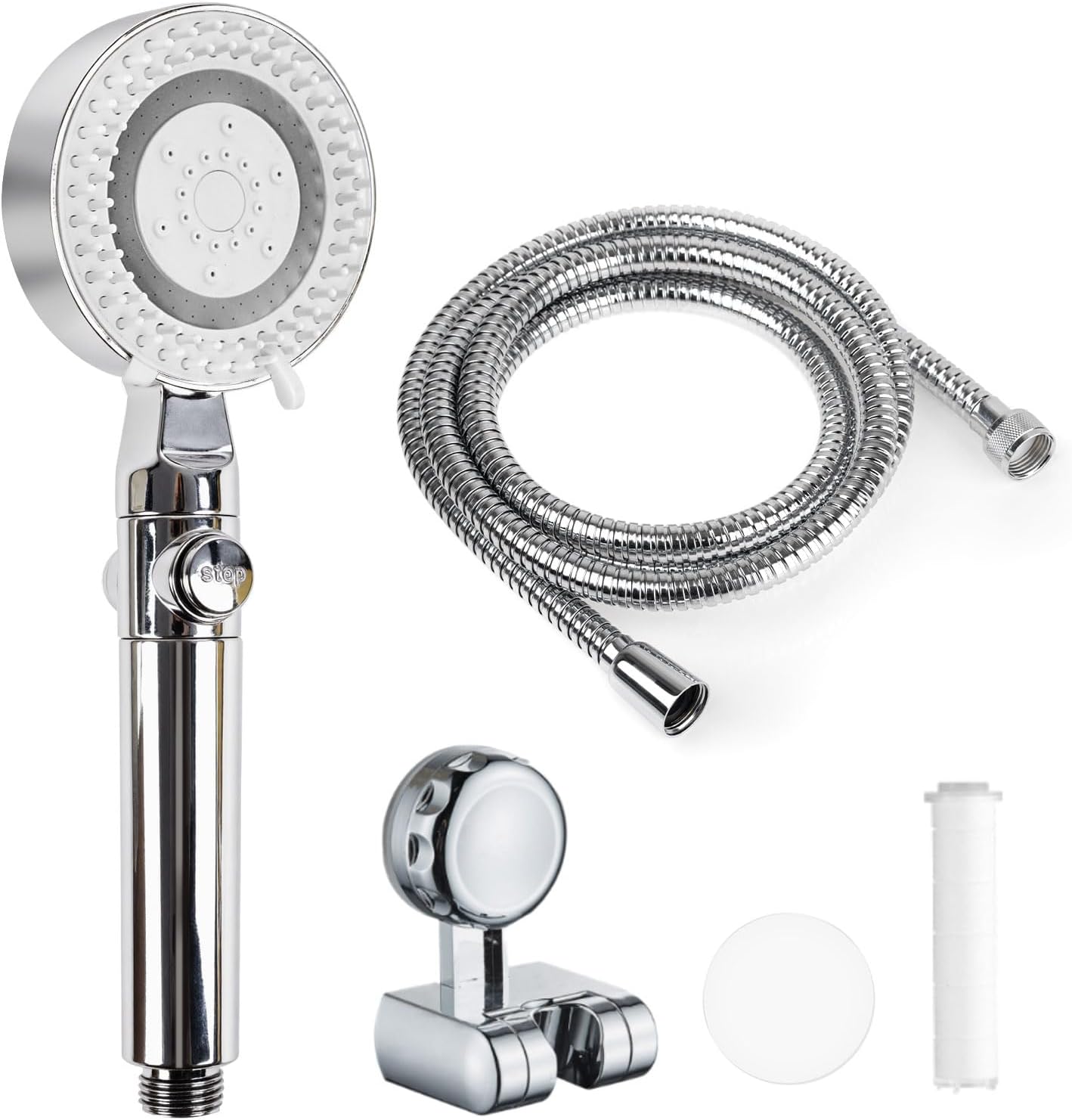 rv shower head with hose, high pressure 5 mode shower head replacement, shower head for rv/campers, travel trailer, motorhome for water saving,pause function filter cotton lyhs-411 modern chrome