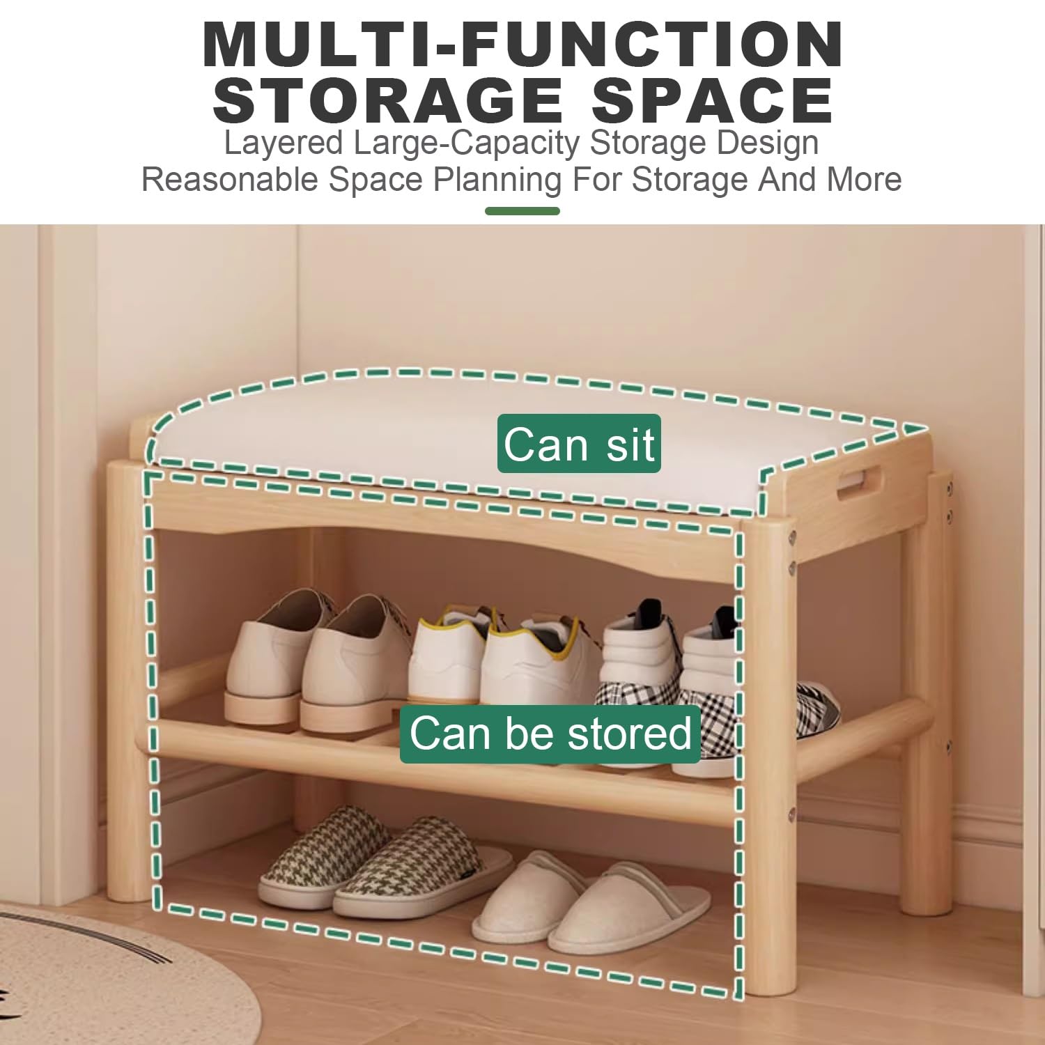 Scarpiera imbottita in noce, elegante ottomana con cuscino, per soggiorno, camera da letto e corridoio, soluzione ideale per ingresso e sala d'ingresso