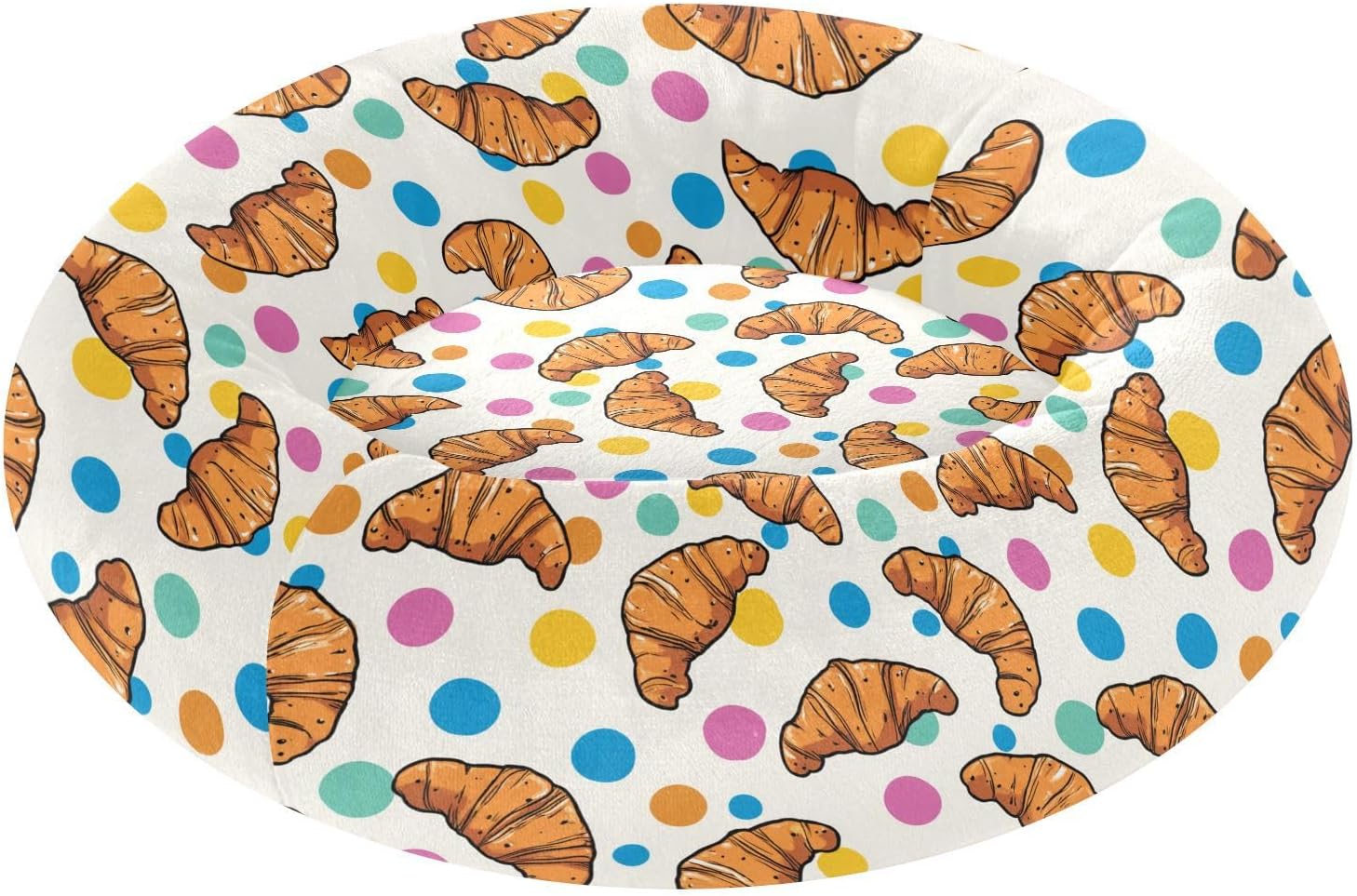 Pet Dog Beds Warm & Cozy Fluffy Cat Pillow Bed for Small Size Pets Sleeping M Cartoon Croissants Colorful Dots