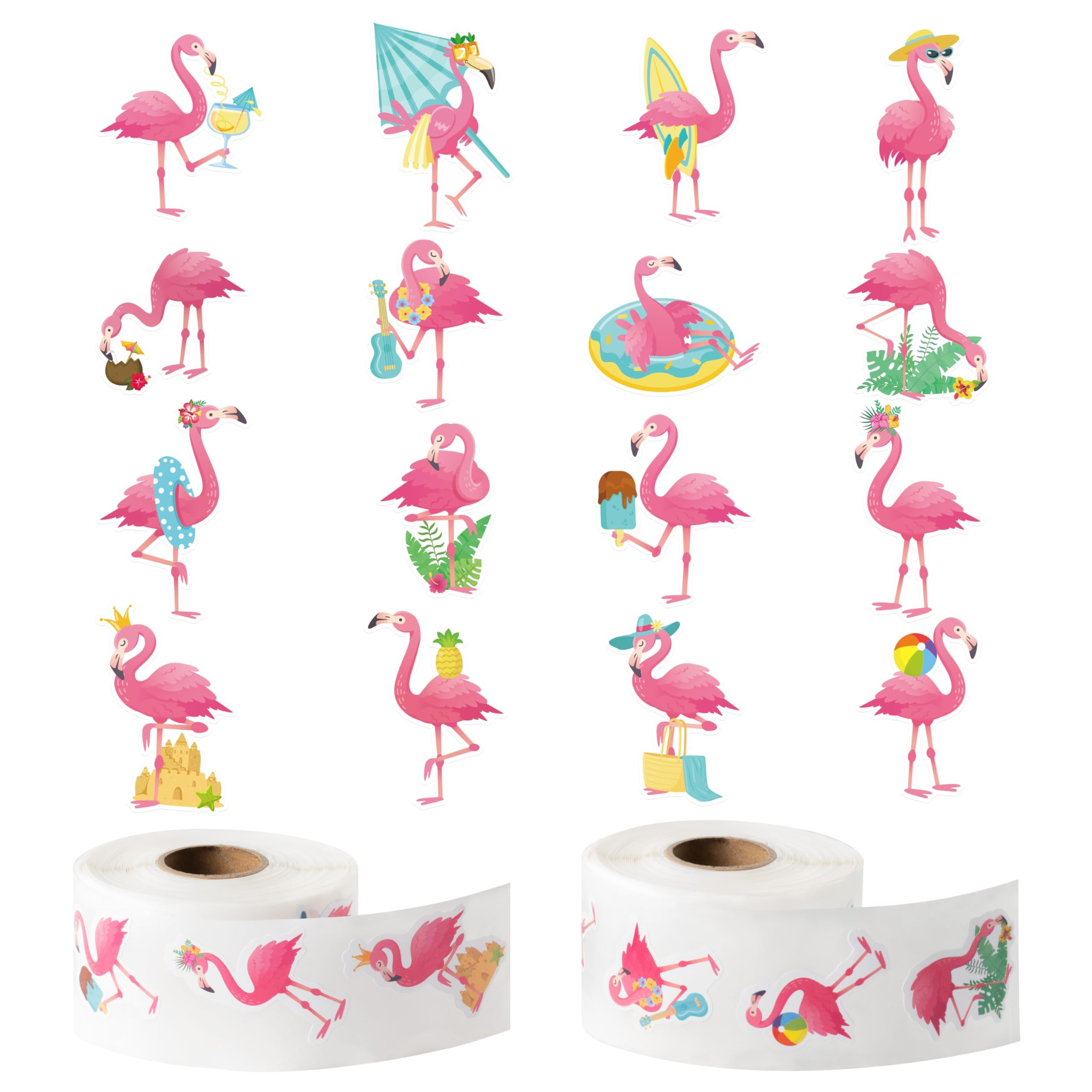 CNhoqc Summer Flamingo Sticker Rolls - 1000pcs Pink Flamingo Waterproof Vinyl Reusable Laptop Stickers Self Adhesive Scrapbook Water Bottle Treval