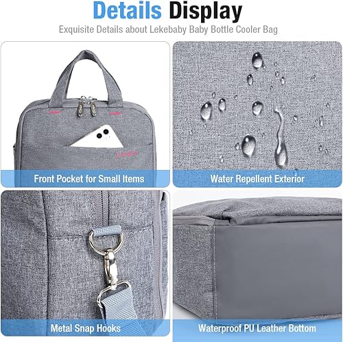 Miniatura 7 de Lekebaby Bolsa enfriadora de leche materna con bolsa de hielo, se adapta a 4 biberones, perfecta para madres lactantes y guardería