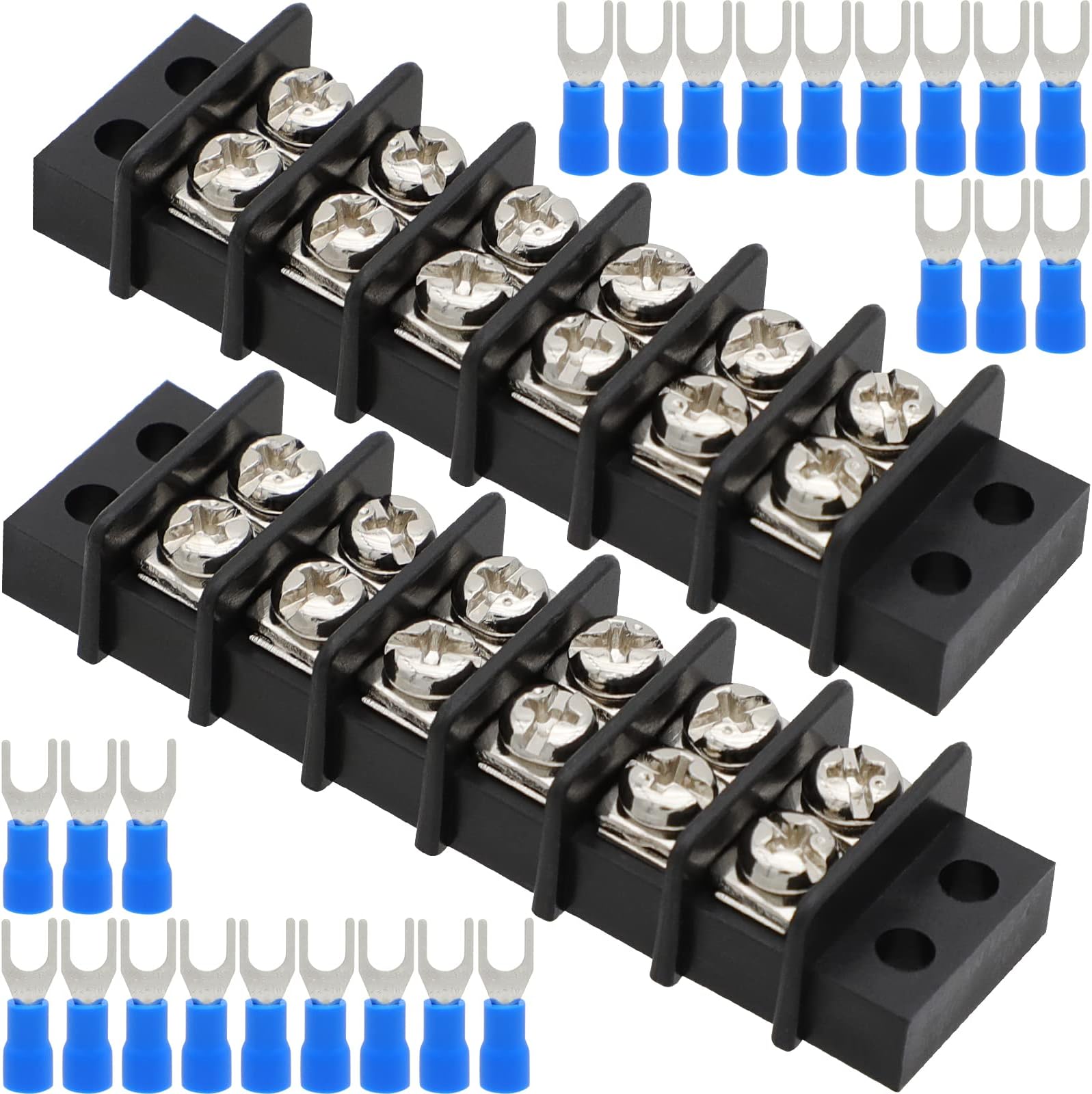 Terminal Block,2 Pack 6 Circuits 20-30A 200v-450v Dual Row Screw Terminals Strip +24 PCS Heat Shrink Wire Connectors