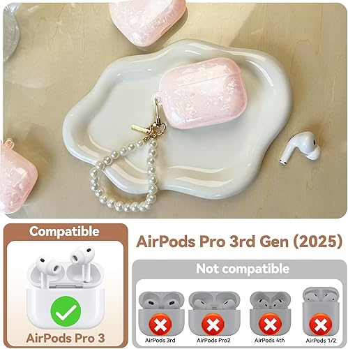 Miniatura 4 de Funda para Airpods Pro 3 2025, bonita y divertida funda de TPU suave con purpurina compatible con Airpods Pro de 3ª generación con llavero de perlas