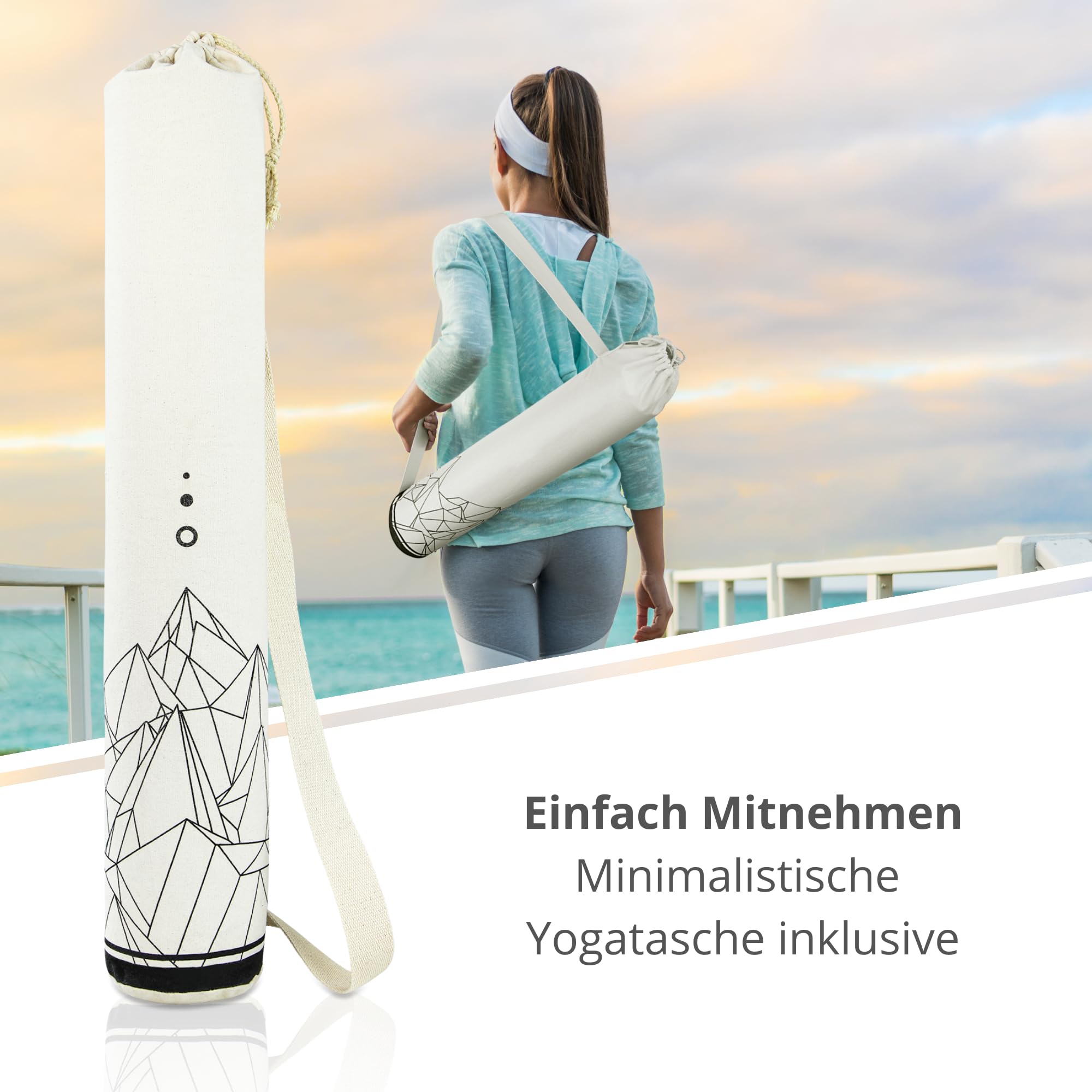 Premium Kork-Yogamatte (4mm dick) - Rutschfeste Fitnessmatte mit Hilfslinien - Pilatesmatte + Yogatasche
