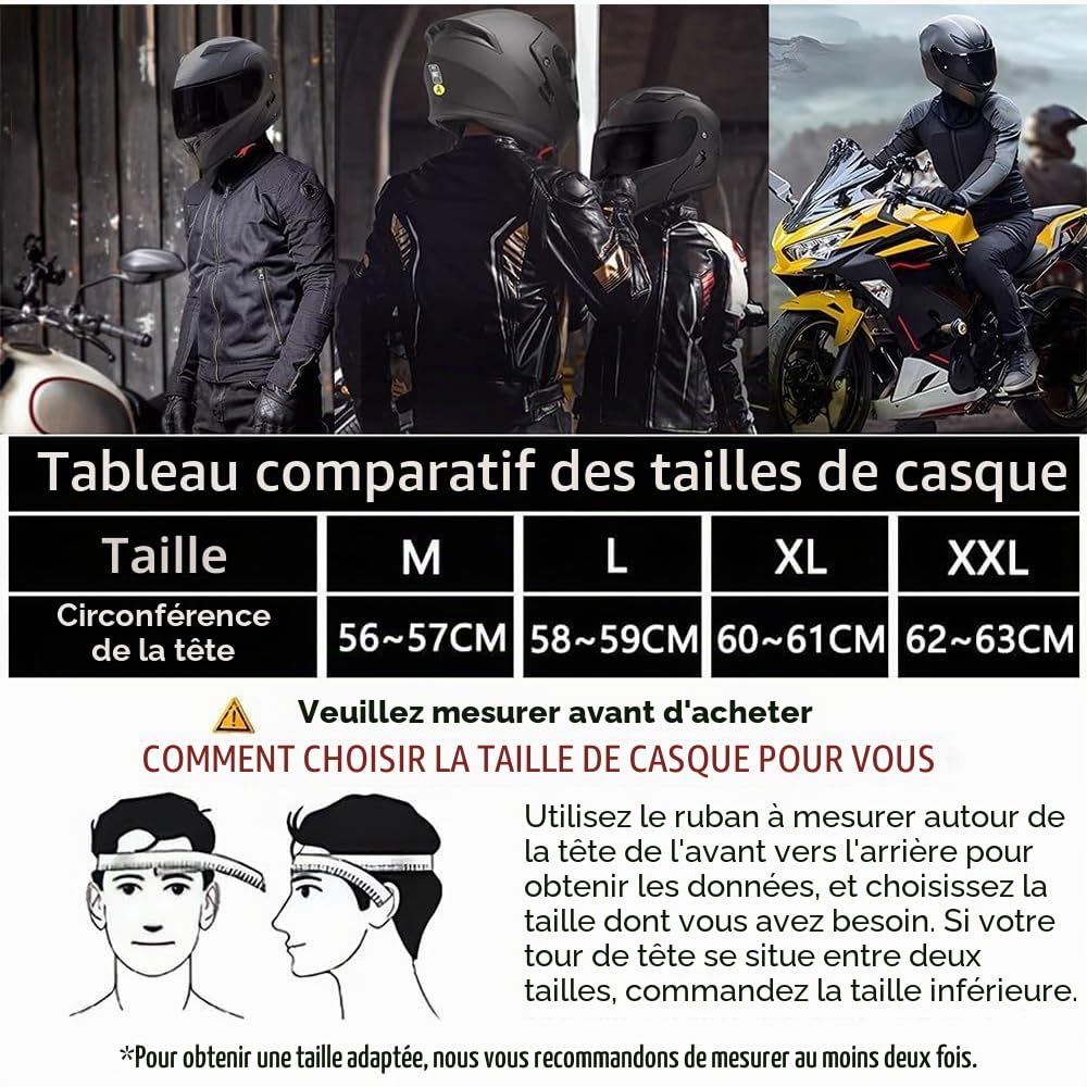 Casque Moto Homme Femme Casque Moto modulable Double Visière Adultes Casque Bluetooth Modulable Moto Intégral pour Scooter Chopper Homologué ECE - Casque Street Cyclomoteur Racing