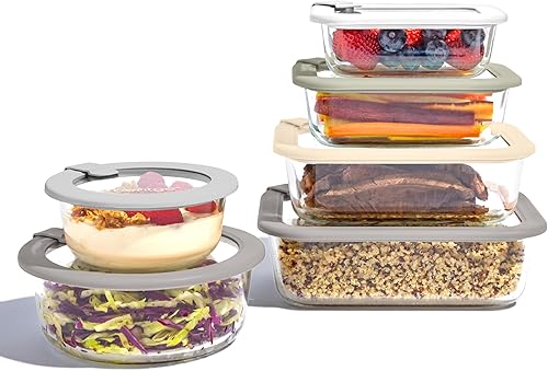 Bentgo Signature - Almacenamiento de alimentos de vidrio a prueba de fugas, juego de 12 piezas, recipientes sin plástico con 1 compartimento con