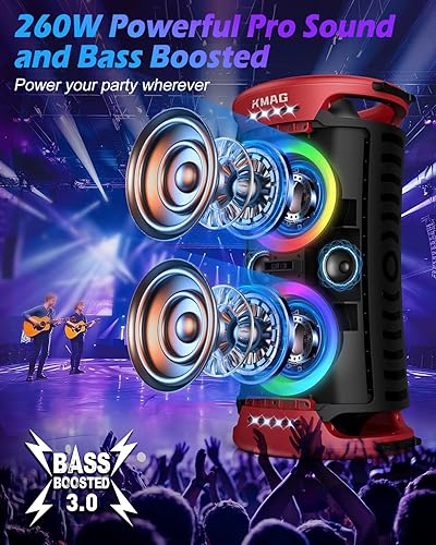 Miniatura 2 de Altavoz Bluetooth grande, pico de 260 W, potente sonido fuerte con graves profundos, altavoz portátil inalámbrico para exteriores, 15 horas de