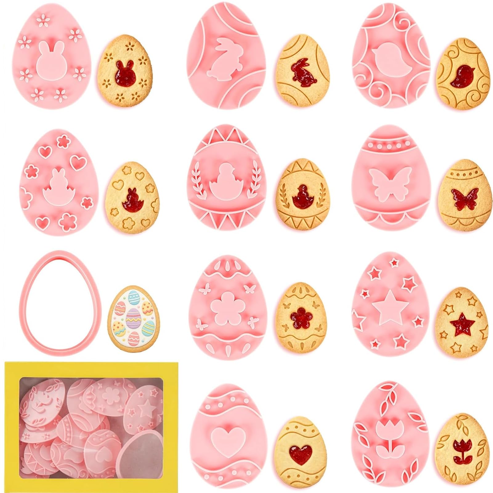 11 Stück EI Ausstecher Ostern Ausstechformen Set,3D Keksausstecher Ostereier mit Hase Schmetterling Blumenmotiv,Plätzchenausstecher Oster Ausstechformen für Kekse Backen Osterparty Cookie Cutter