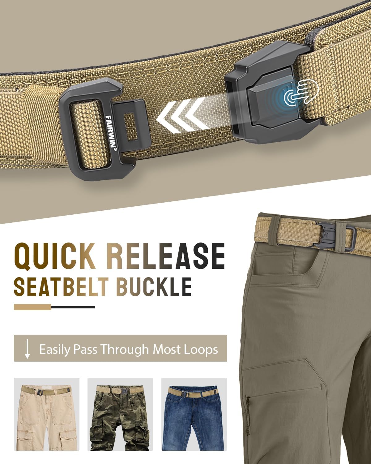 FAIRWIN Duty Belt, Tactical Battle Molle 1.5 Inch Carry Belts for Men with Quick Release Seatbelt Buckle - Image 2