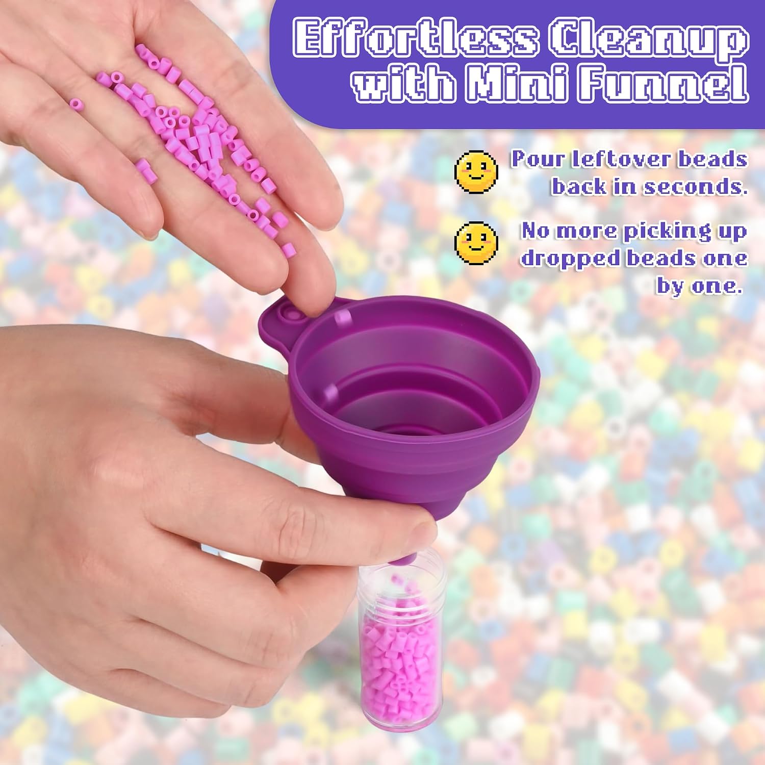 [Never Mix Again] 2.6mm Mini Fuse Beads Kit with 30 Individual Vials,Adult Craft Kit for Adults，Anti-Spill Storage Case, Compatible with Perler Beads Patterns-13,500pcs Melty Beads (Purple)