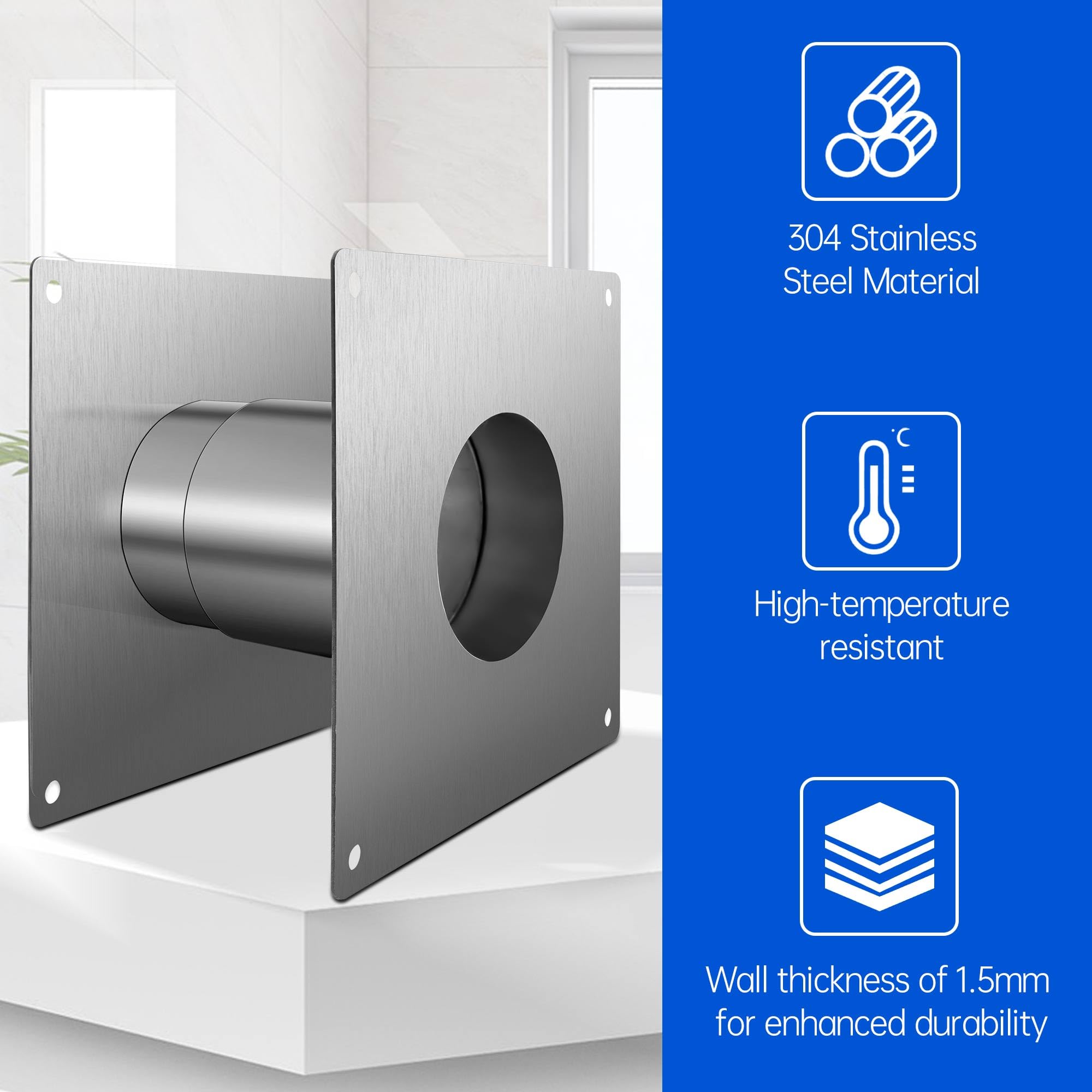 Dedal de pared de ventilación directa de acero inoxidable de 3.15 pulgadas de grosor para calentador de agua a gas interior, longitud extensible de 3.94 a 7.48 pulgadas
