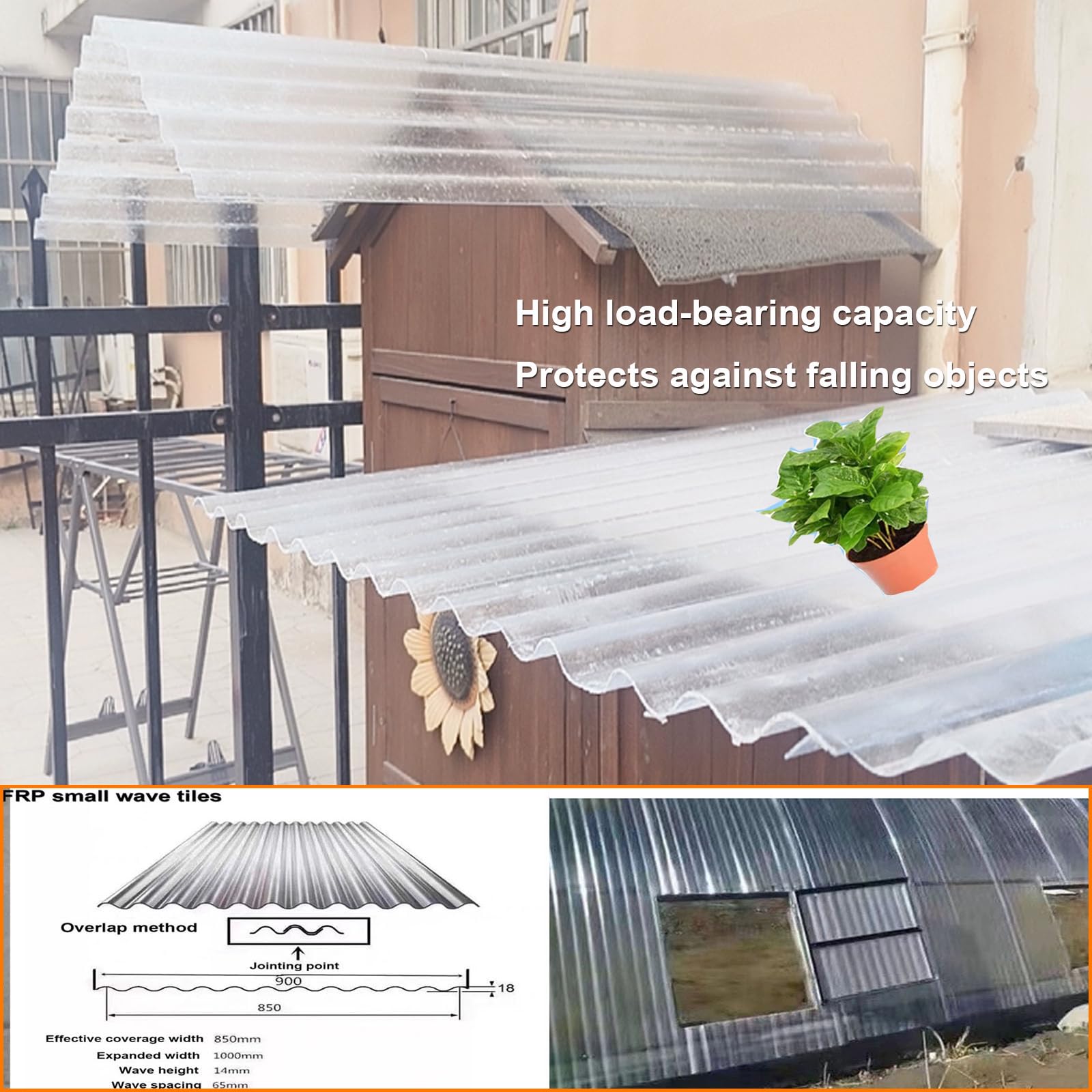 1.5mm Planchas Transparentes Tejados,Placa De Iluminación Natural FRP De Protección UV,Chapa Ondulada Para Invernaderos,Paneles Para Tejado Resistentes Al Impacto (0.9×1.7m,1pcs)