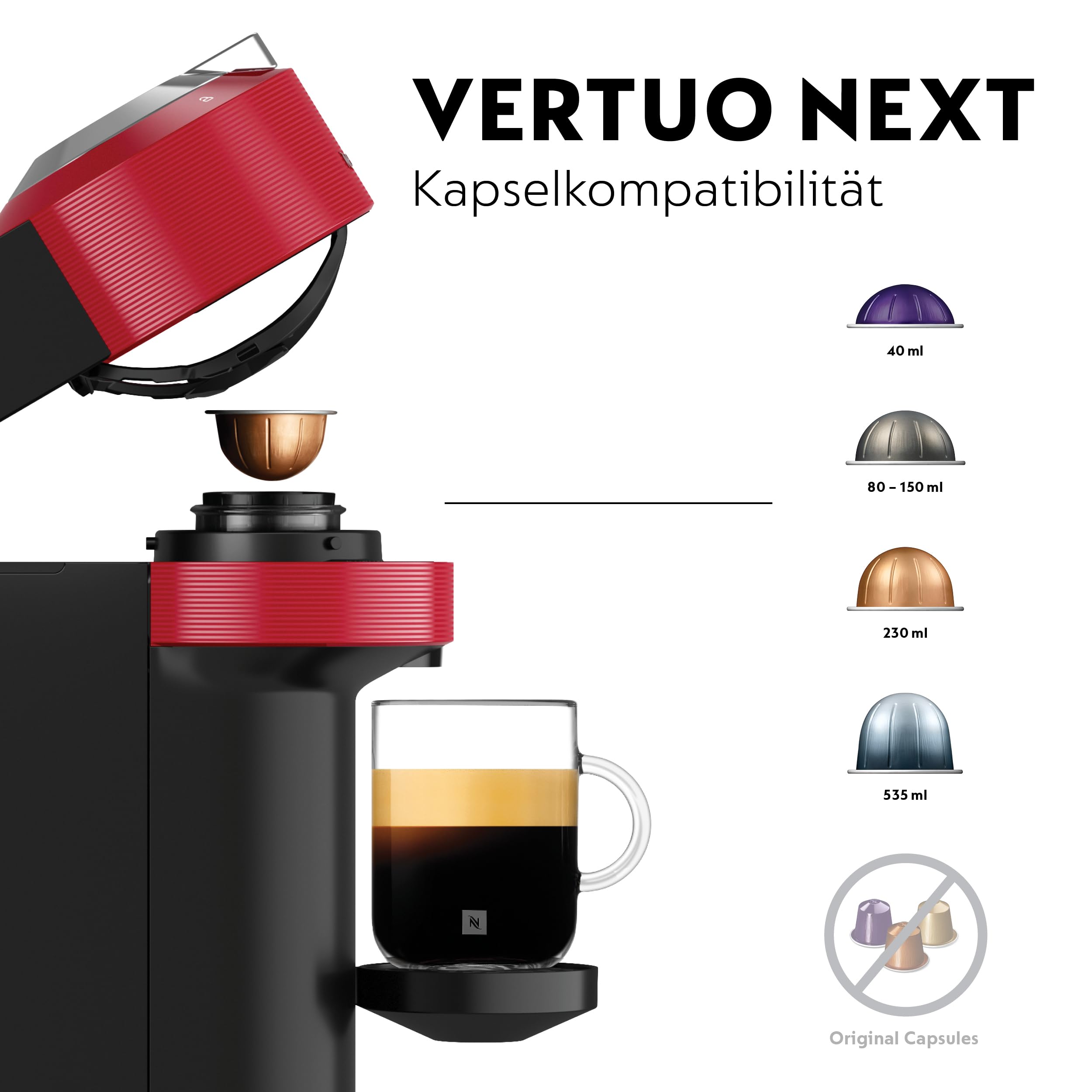 Nespresso Relove Vertuo Next Kaffeekapselmaschine Rot (Generalüberholt)