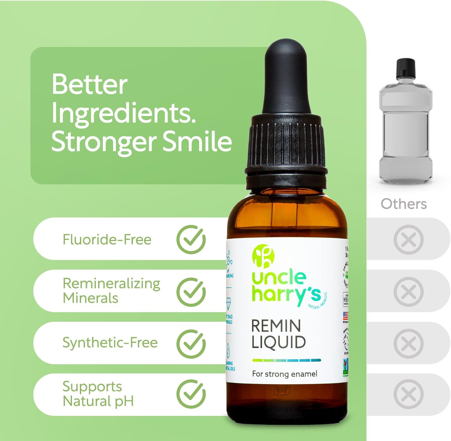 Uncle Harry's Natural & Fluoride-Free Remineralization Liquid for Tooth Enamel - Freshens Breath & Strengthens Teeth (2 Pack, 1 oz.)