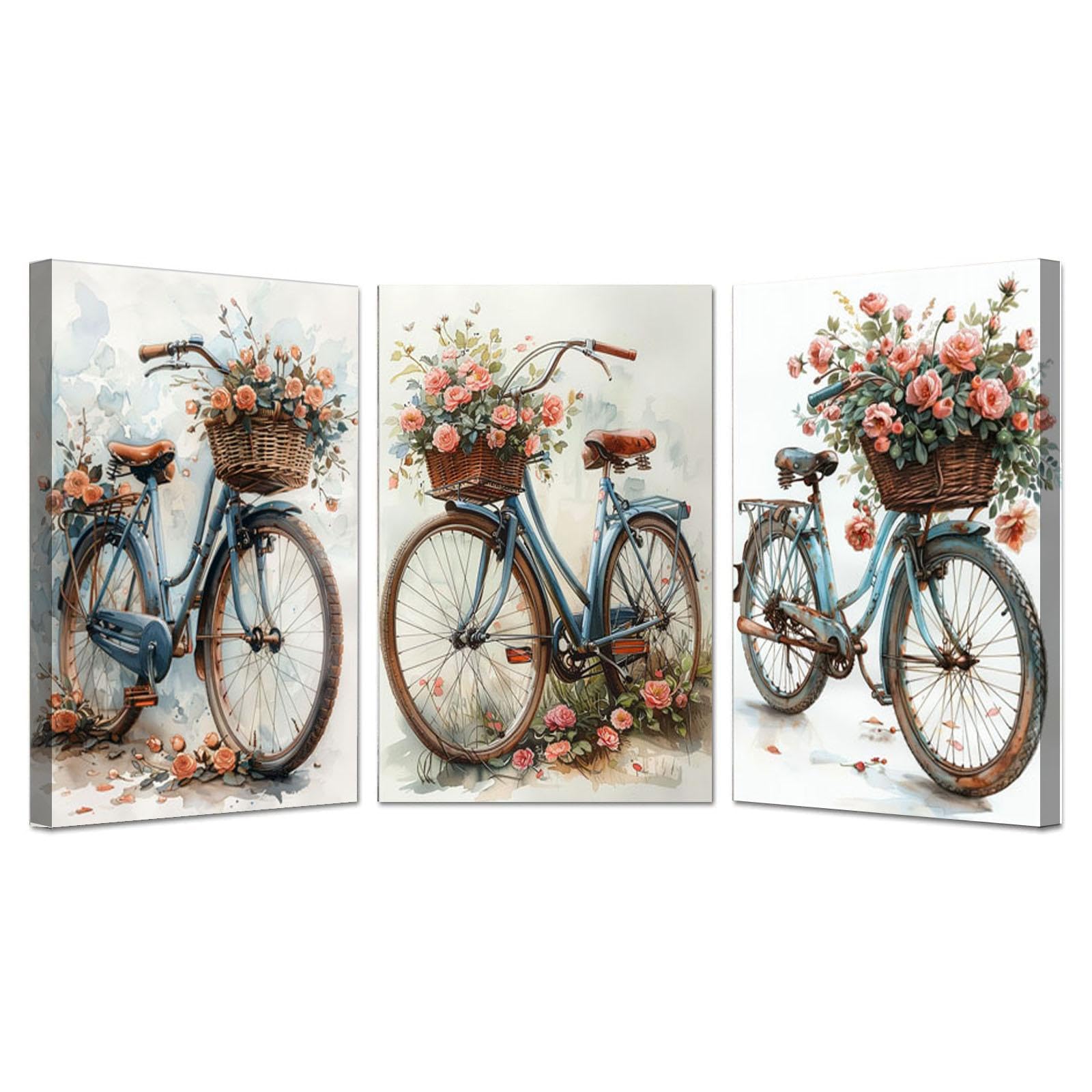 JOSUE 3 Piezas Cuadros De Acuarela Flores retro Cuadros Habitacion Bebe Lienzo,Rosa, gris Cuadros Salon Comedor Dormitorio Decoracion Pared-40x60cmx3 Enmarcado