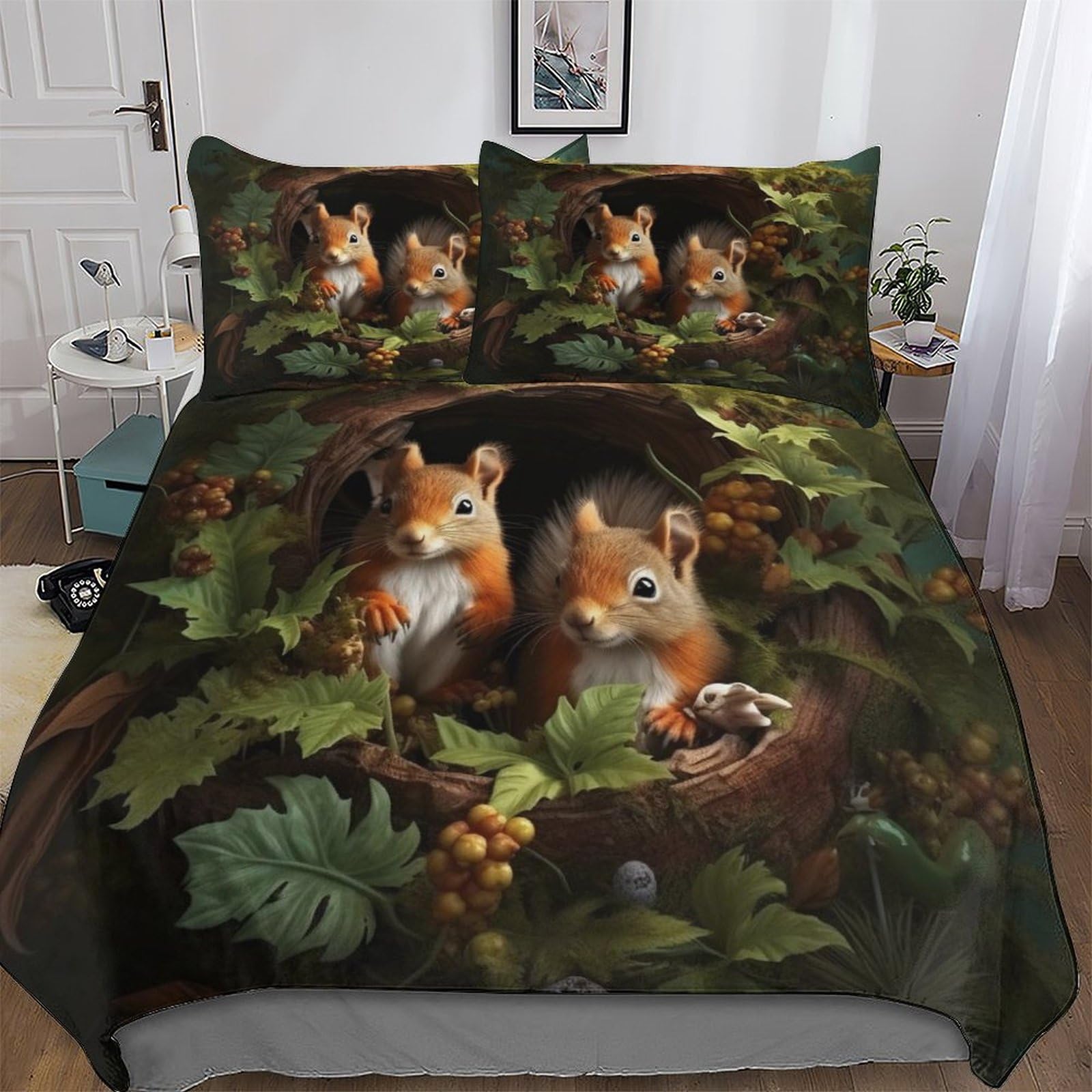 Housse de couette écureuil anti-allergique en microfibre douce