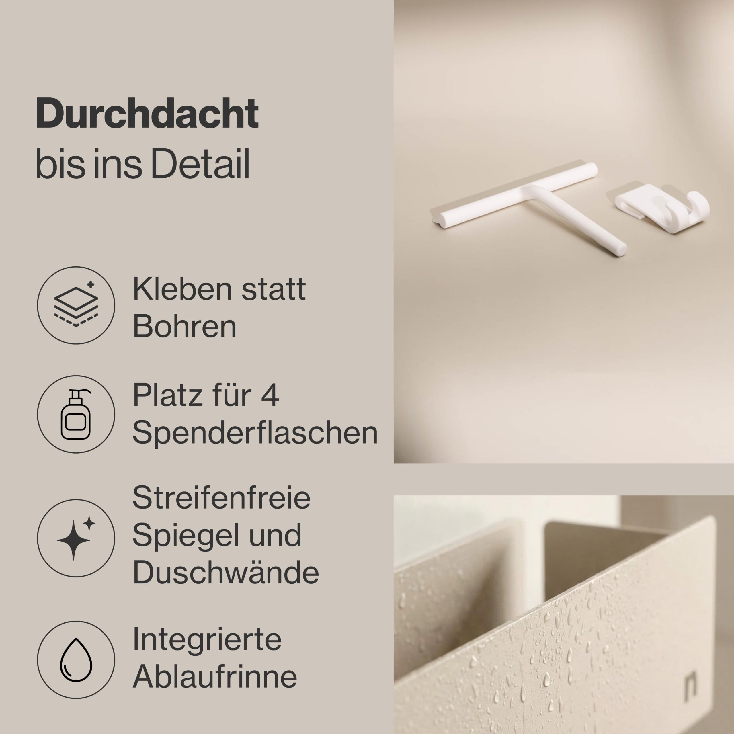 nordesign Duschablage Set 2-teilig mit Duschabzieher, schwarz, ohne Bohren