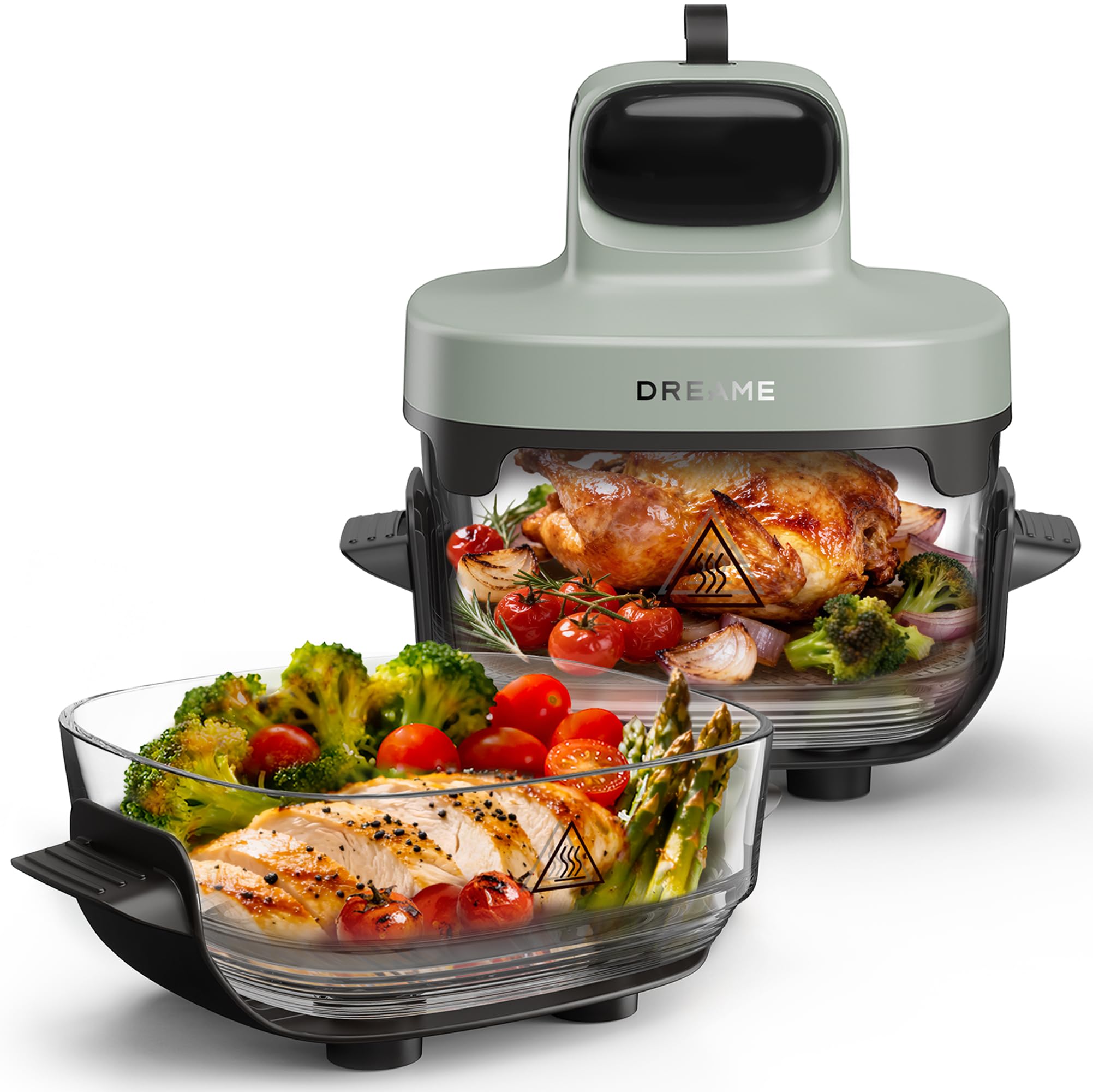 DREAME Tasti Friggitrice ad Aria in Vetro Portatile 5 in 1, 2,5 L + 4,5 L