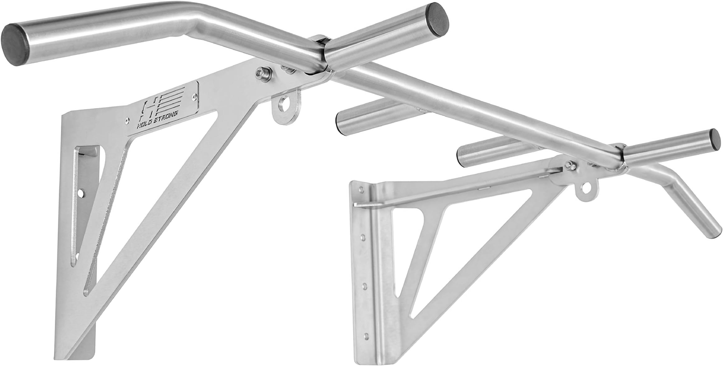 Stainless Steel Pull-Up Bar with 6 Grip Widths for Wall Mounting, HS-KE-W6, Professional Quality and Studio Approval, Eyelets for Punch Bag & TRX for Full Body Workout