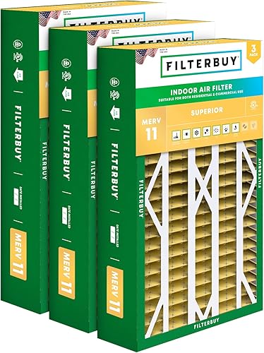Filterbuy Filtro de aire MERV 11 de 16 x 28 x 6 pulgadas, protección contra alérgenos (paquete de 3), filtros de aire plisados HVAC para calderas de