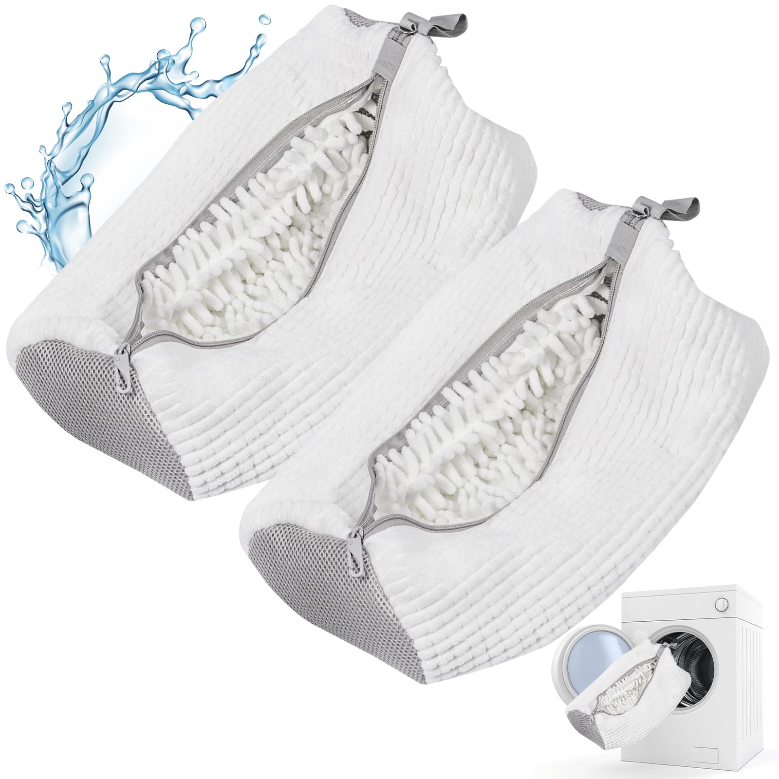 2 Pezzi Sacchetto Scarpe Lavatrice Riutilizzabile Anti Deformazione Con Cerniera Pocchetto per Calzature Grigio Multifunzionale Per Diversi Tipi di Calzature