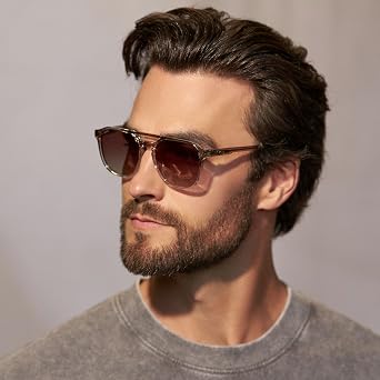 WearMe Pro Hunter Men's Polarized Sunglasses, Double-Bridge Aviator Style