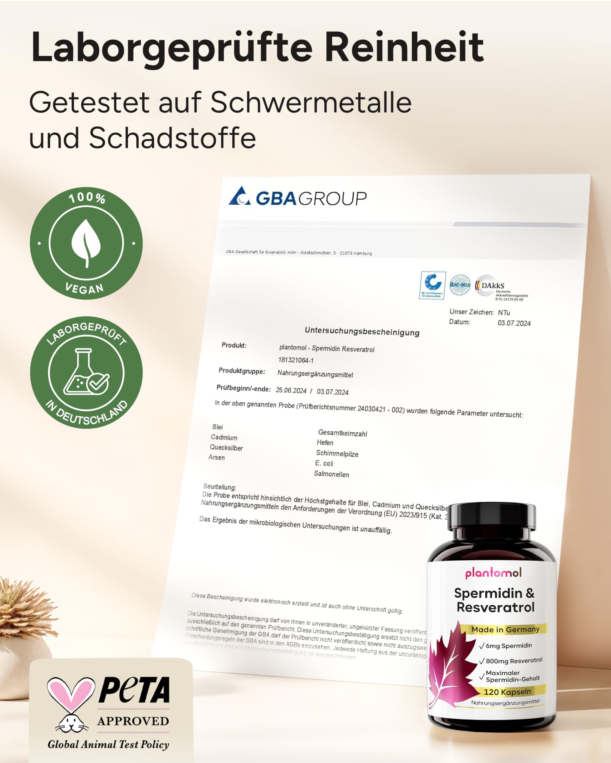 120 Spermidin Kapseln hochdosiert - Spermidin 6mg & 800mg Trans Resveratrol hochdosiert - einzigartige Kombination - 2 Monatsvorrat