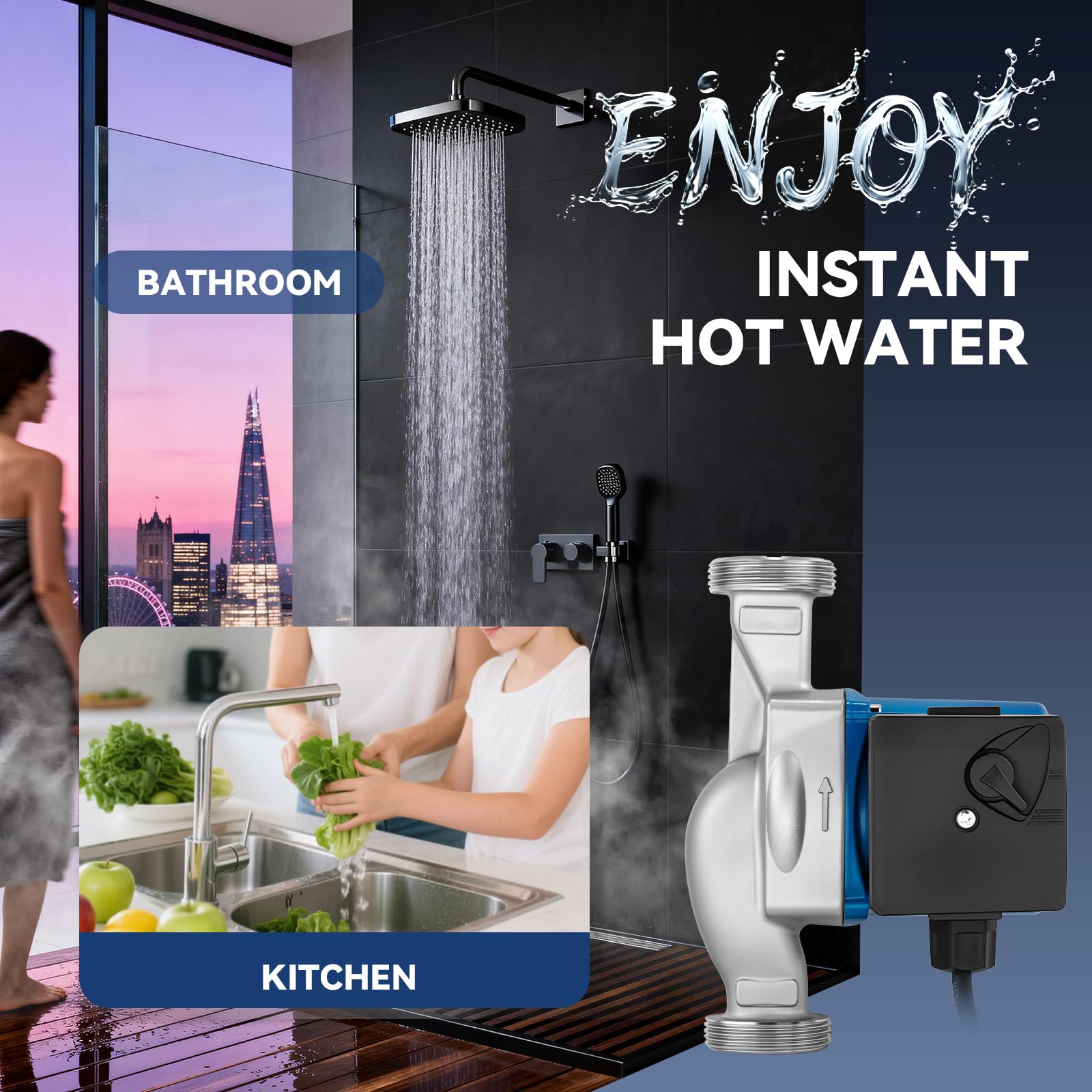 Hanchen Pompa di circolazione per riscaldamento a 3 marce, in acciaio inox, 25-60/180, pompa di circolazione per acqua calda 220 V