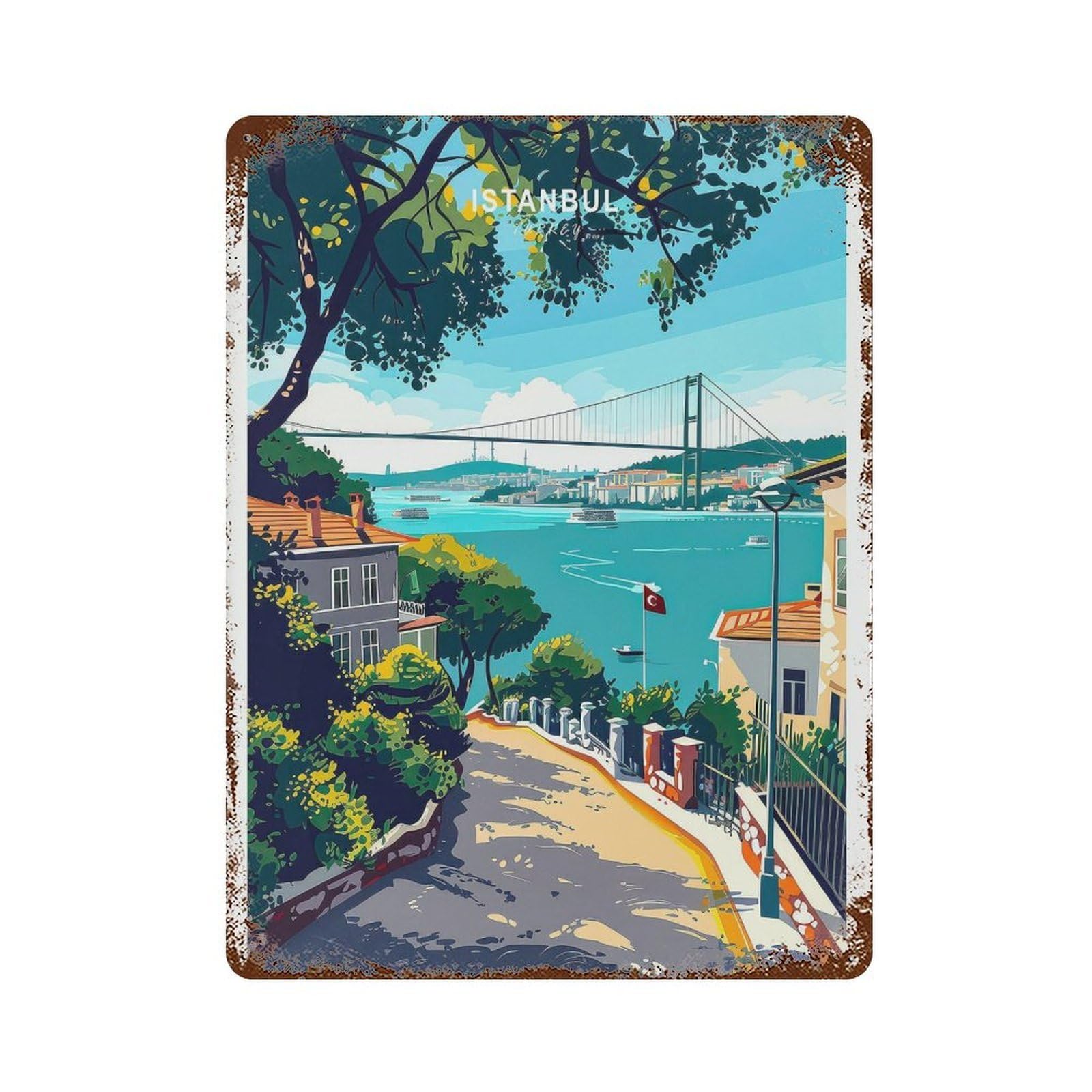 xiaoxiaoshen Istanbul Travel Turkey Bosphorus Bridge City Birthday Prsesent Wall Decor Art Metal Tin Poster Modern Home Decor Art Home Bar Shop Decorations Vintage Sign 40x30cm