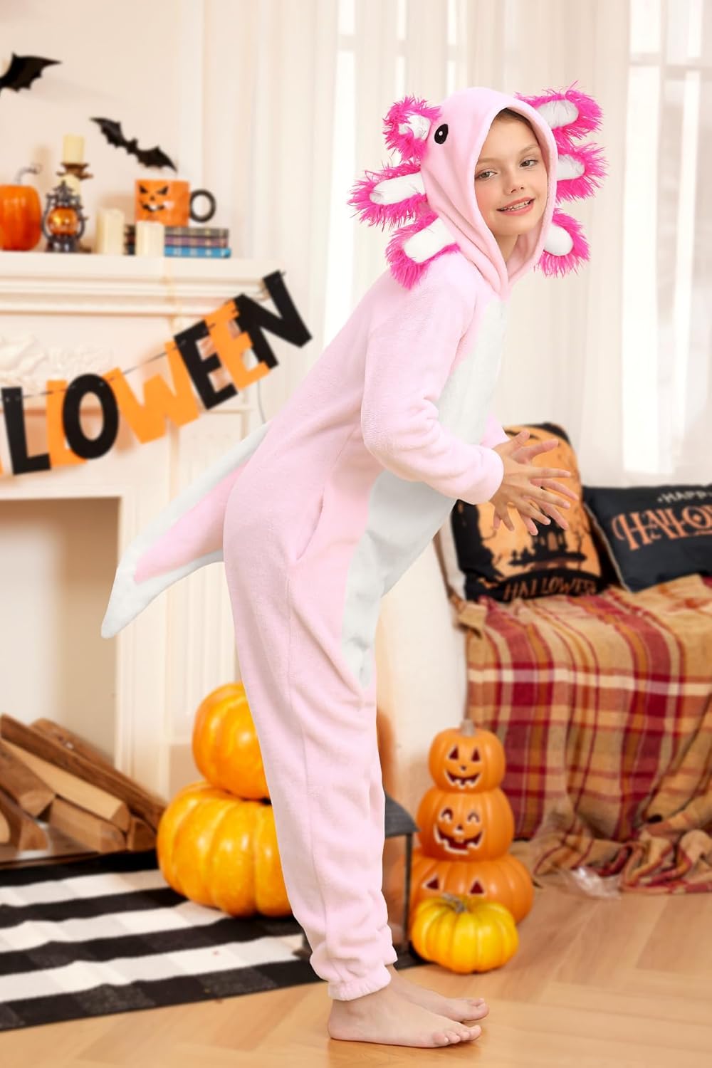 Unisex Kids Halloween Animal Axolotl Costume Cute Koala Hooded Pig Zipper Onesie 4-12 Years - Image 3