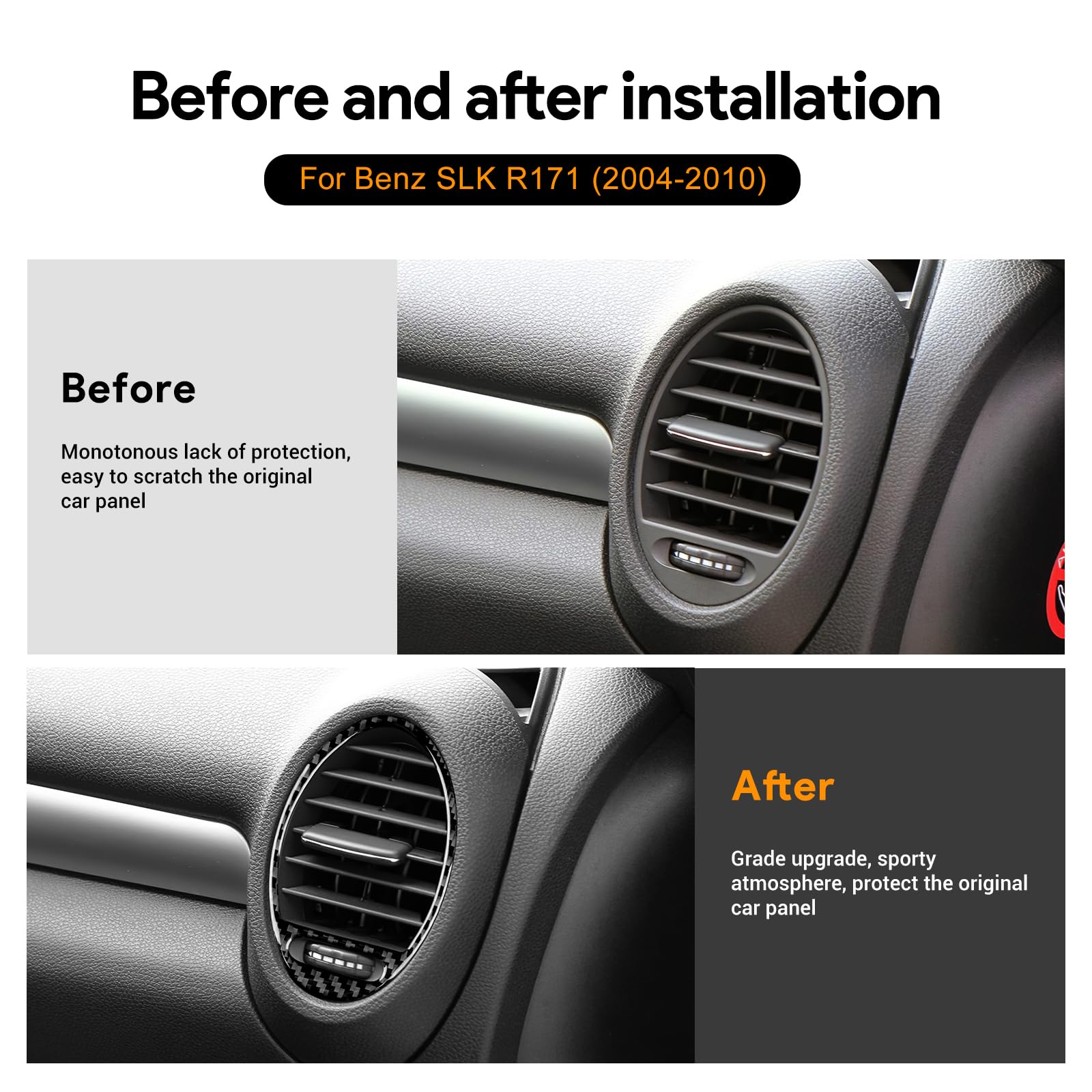 KUNGKIC Per Mercedes-Benz SLK R171 2004 2005 2006 2007 2008 2009 2010 fibra di carbonio auto console centrale cruscotto entrambi i lati telaio di uscita dell'aria adesivo interno accessori decorativi