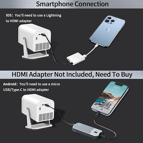 Miniatura 6 de Mini proyector de habitación, proyector para dormitorio (altavoz integrado, con cable HDMI), pantalla grande de 200 pulgadas, proyector Ntive 1080P,