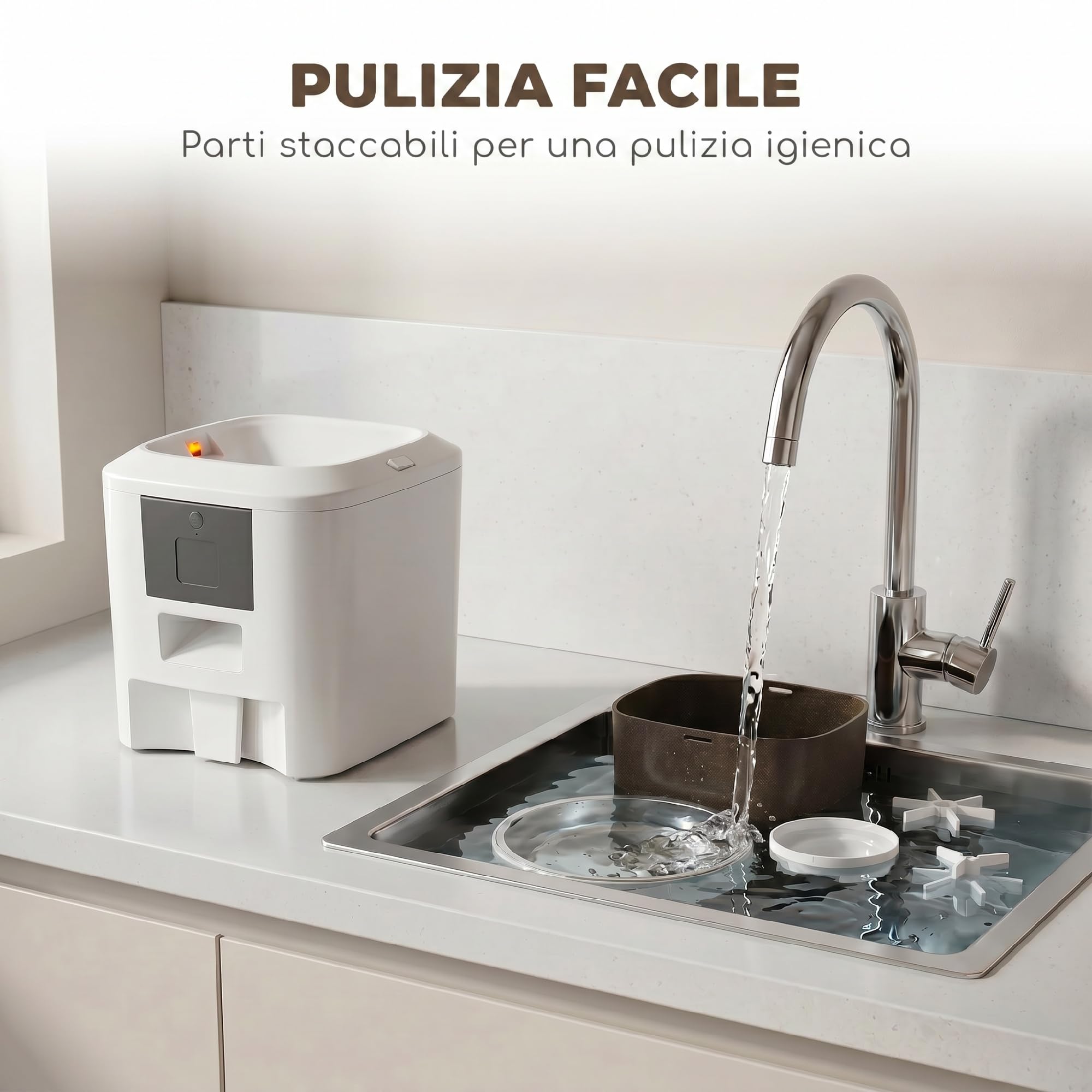 PawHut Distributore Automatico Cibo Gatti 4L WiFi 2.4G Erogatore Bianco | Dispenser Crocchette Gatto, App Controllo con Registratore 10s, 1-10 Pasti al Giorno, Ciotola in Acciaio Inox