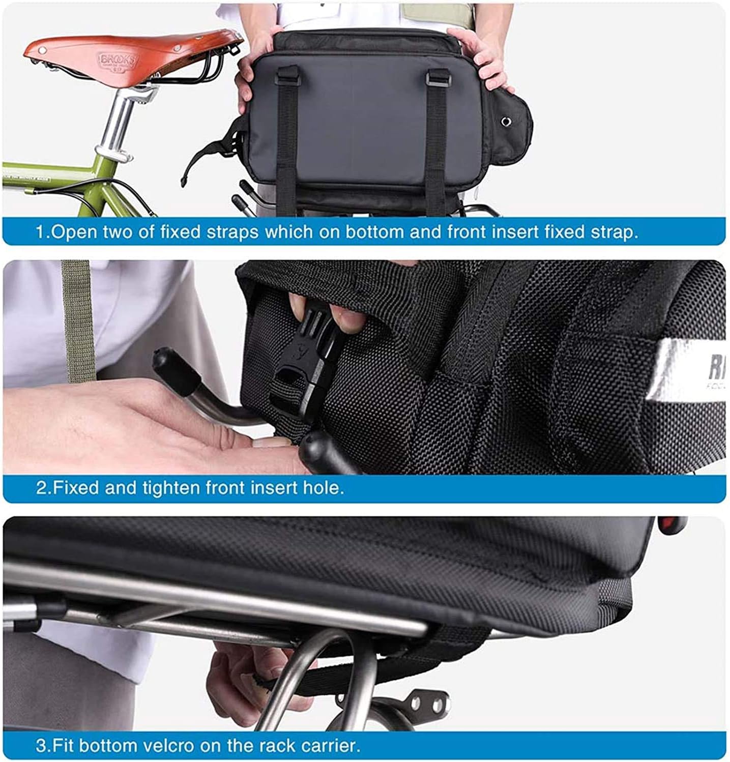HUNTVP Bike Trunk Bag Bike Rear Seat Bag Waterproof Bike Pannier Bag 12L for Bicycle Cargo Rack Saddle Bag Bicycle Commuter Bag Shoulder Bag Laptop Pannier Luggage Bag Rack Bicycle Bag : Sports & Outdoors