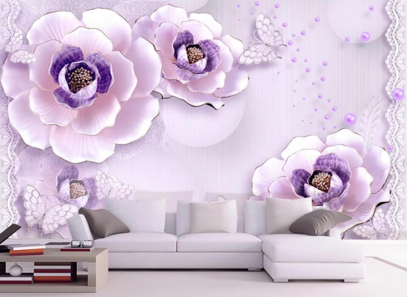 Papier peint pivoine violette 3D pour salon et chambre romantique 150x105cm