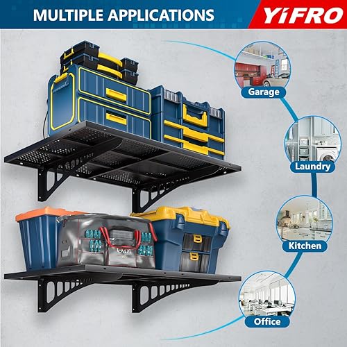 Miniatura 6 de Paquete de 2 estantes de pared de garaje resistentes de 2 x 3 pies, capacidad de carga de 500 libras, estantería de garaje montada en la pared,