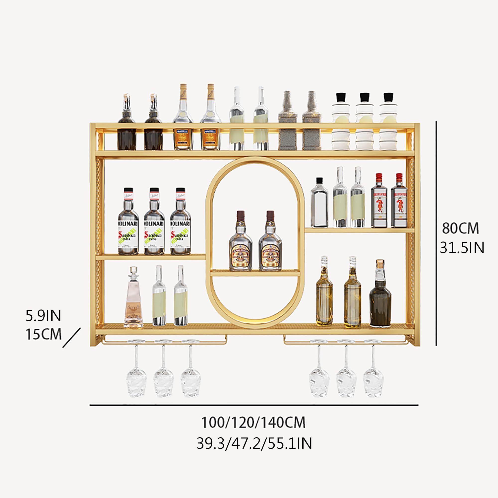 Industrialny Stojak Na Wino Montowany Na Ścianie Z Oświetleniem Led, Półka Ekspozycyjna Na Butelki Z Alkoholem, Nowoczesny Metalowy Wiszący Uchwyt Na Kieliszki Do Wina, Żelazne Pływające Półki Ścienn