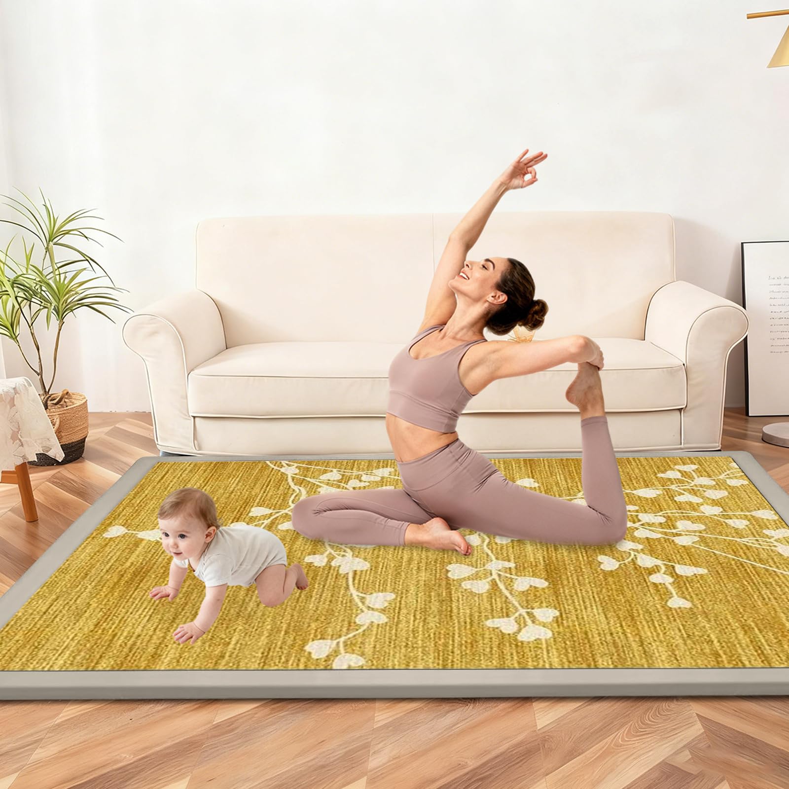Tappeto Gioco Bambini Acolchado 2 cm Extra Spesso, Antiscivolo, Ideale per Pavimenti e Box Neonato, Palestra Neonati, Tappeto Tummy Time Neonati Giallo 90 x 180cm