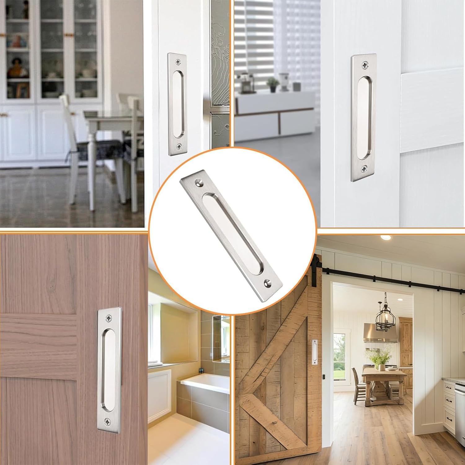 MOROBOR Rectangual Recessed Sliding Door Pulls, 8pcs Brushed Steel Finger Pull Aluminum Alloy Closet Flush Pulls with Mounting Screws for Sliding Barn Door/180mm