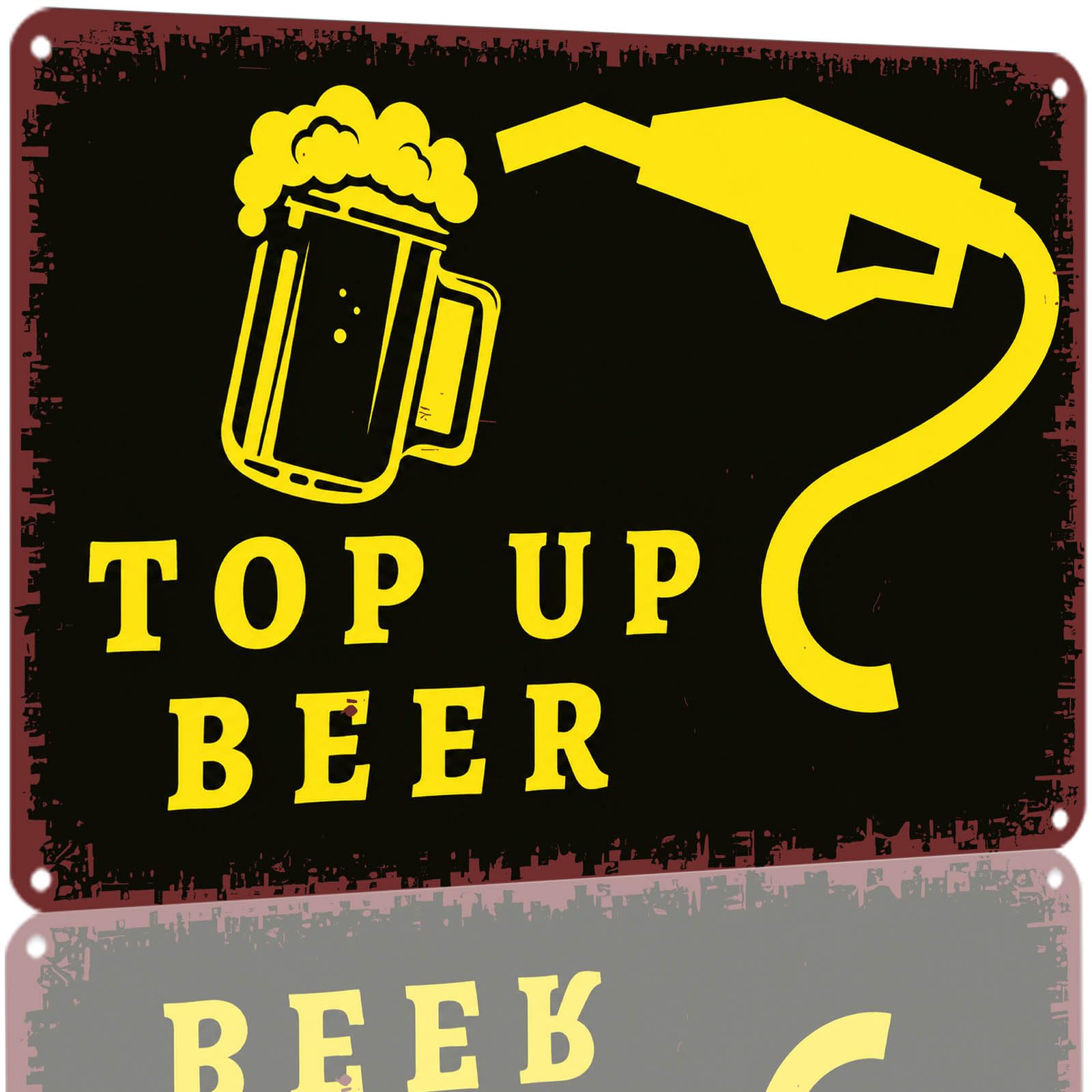 Kwqdozf As Pic 8X12 Inch Top Up Beer Tin Sign Vintage Yellow Metal Tin Sign Bar Garage Man