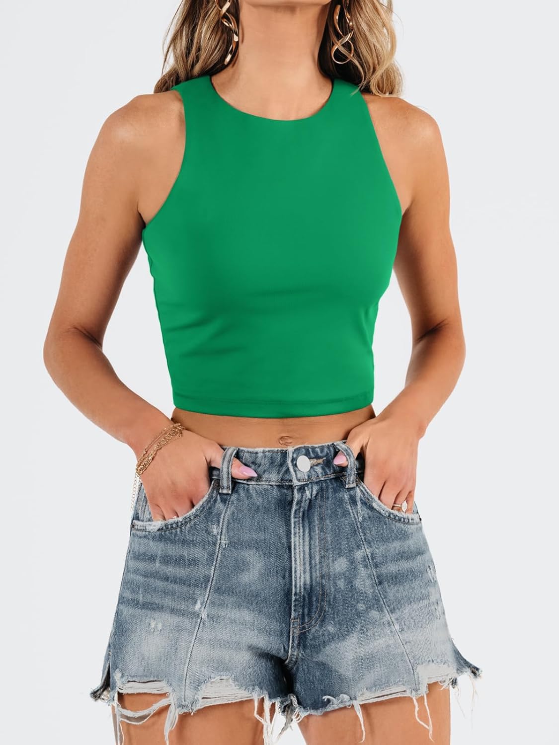 EFAN Womens Sexy Sleeveless Double Lined Crop Tops Workout Cute Tight Racerback Tank Tops Summer Clothes Teen Girls 2025 - Image 2