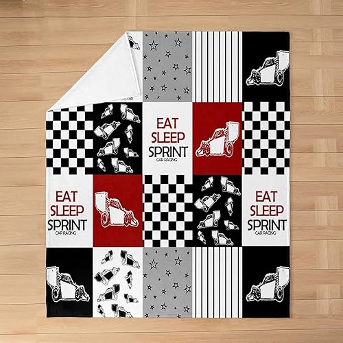Miniatura 3 de jejeloiu Eat Sleep - Manta de felpa de sprint, tamaño individual de 60 x 80 pulgadas, juego de manta de franela de forro polar rojo y blanco para